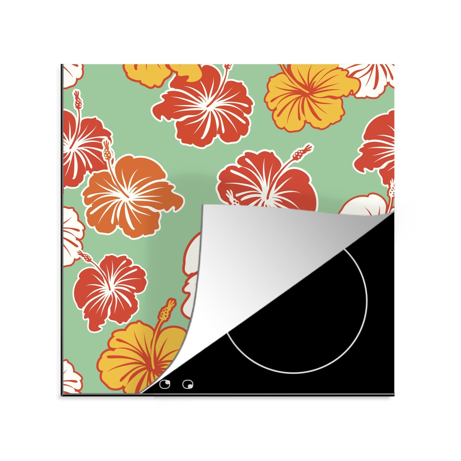 MuchoWow Herdblende-/Abdeckplatte mit cm, (1 Ceranfeldabdeckung, 78x78 Vinyl, küche Arbeitsplatte Eine tlg), Blumenmuster, Illustration für