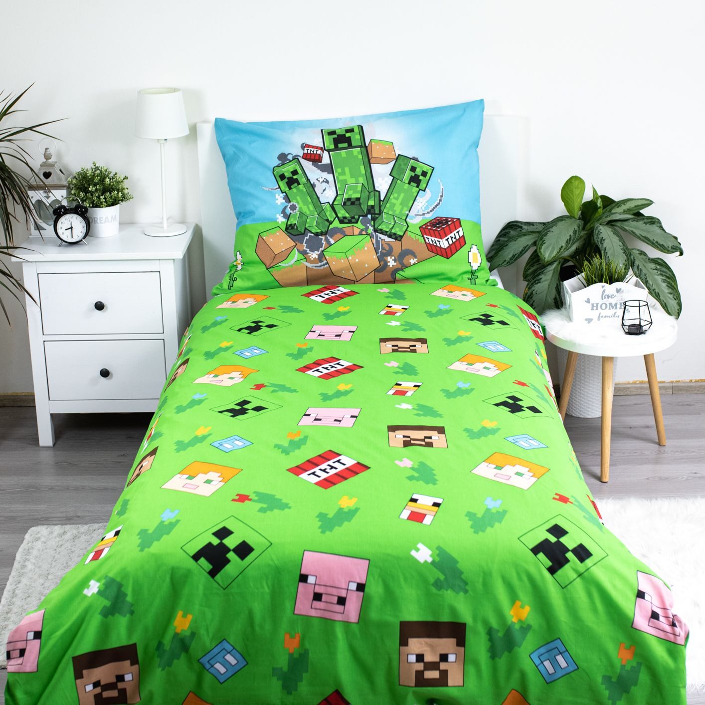 Minecraft Jugendbettwäsche Bettwäsche Set Wendebettwäsche 140x200 cm, 70x90 cm, Baumwolle, 2 teilig