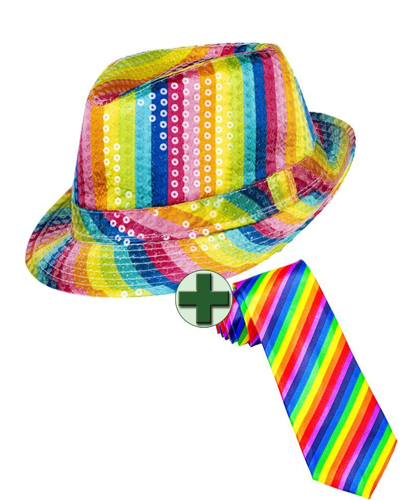 Karneval-Klamotten Kostüm Regenbogen LGBTQ Deko Party Set Hut mit Krawatte, Accessoires für Pride Party