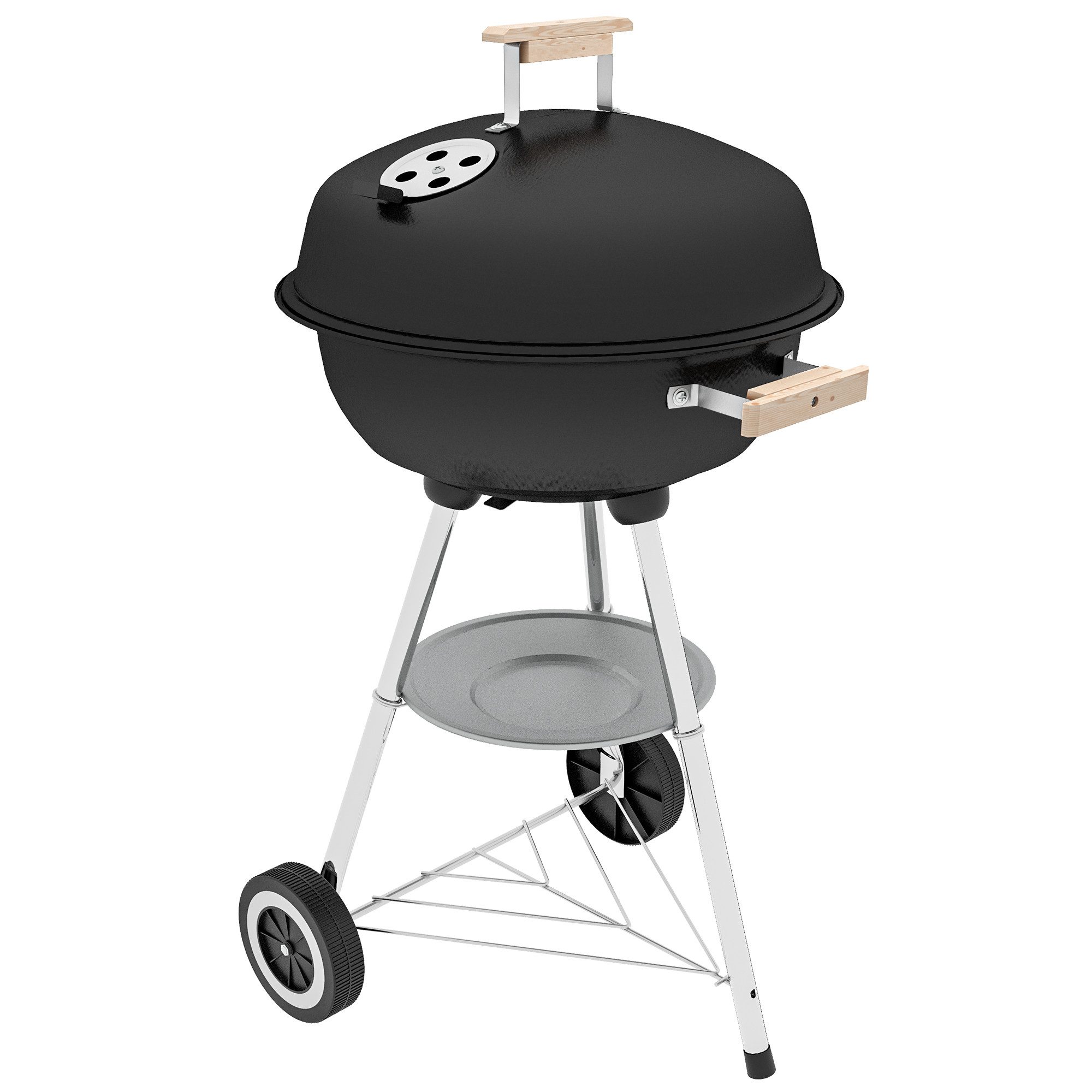 MC Star Holzkohlegrill Holzkohlegrill mit Stahlgrillrost, Deckel, Lüftungsschlitzen und Rädern, Schwarz
