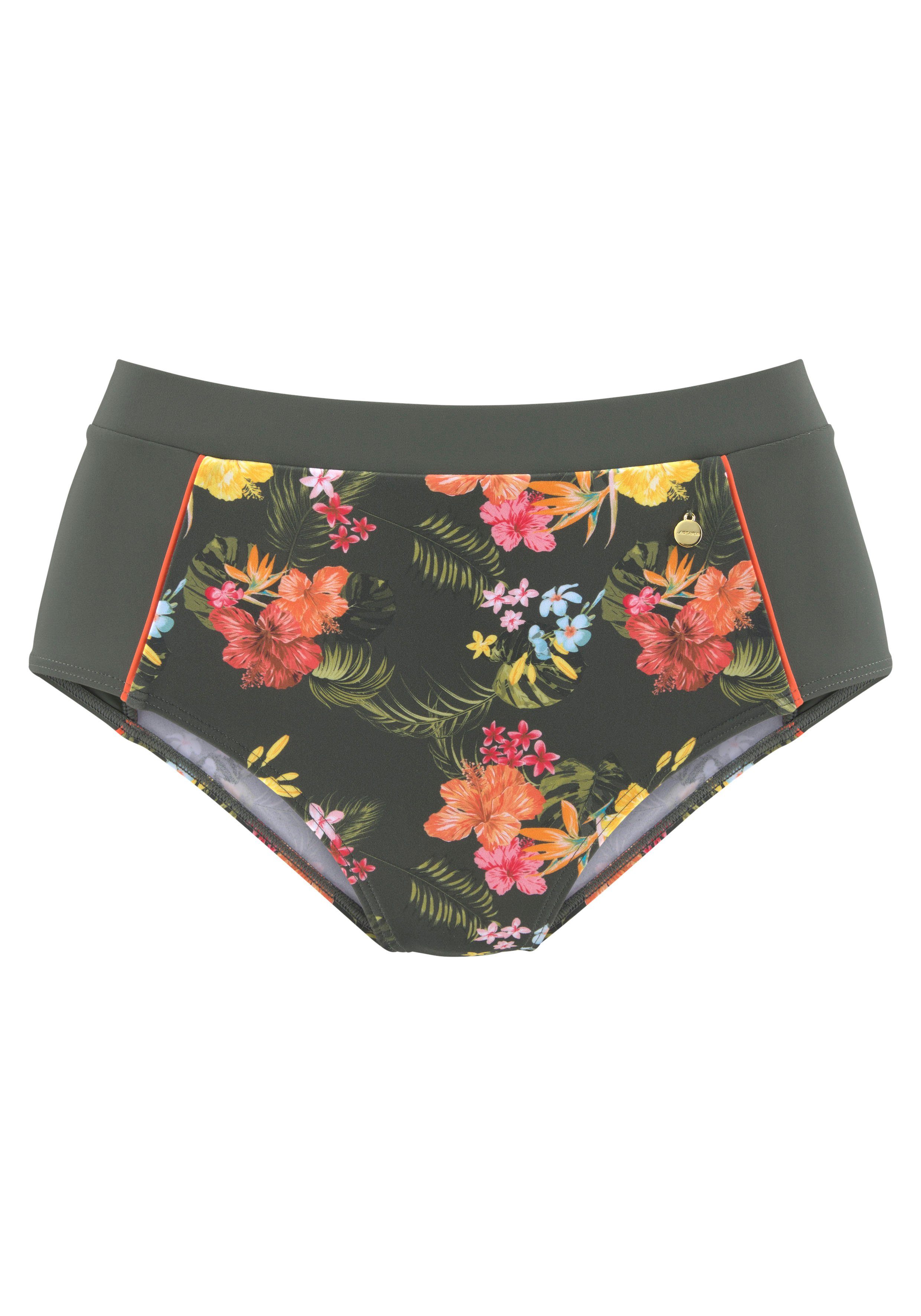 LASCANA Highwaist-Bikini-Hose Tahiti mit kontrastfarbenen Einsätzen