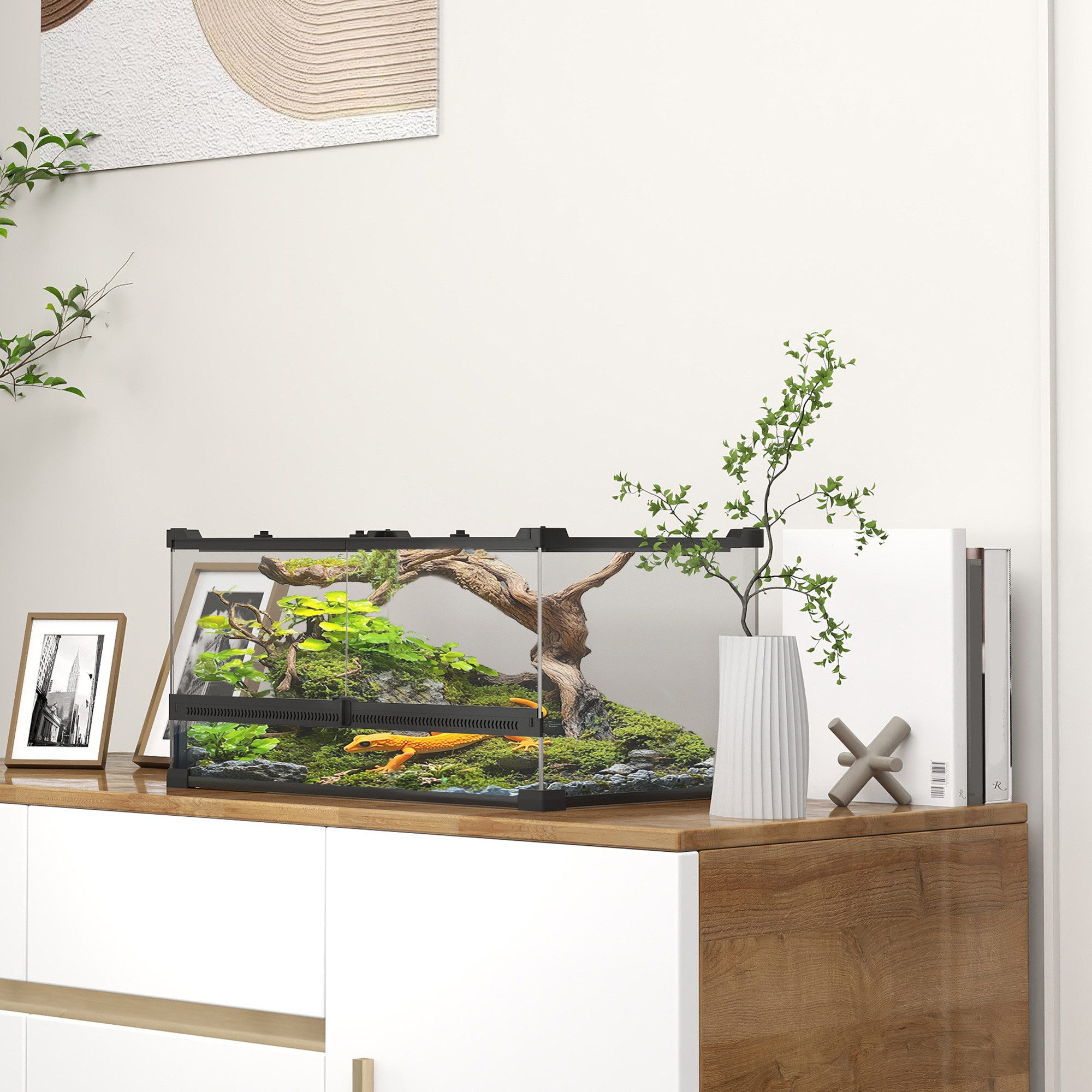 PawHut Terrarium mit Frontbelüftung, ausbruchsicherer Drehverschluss, 360°-Rundumsicht