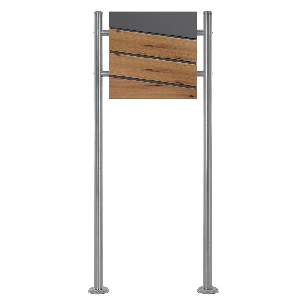 ML-DESIGN Standbriefkasten Wandbriefkasten Briefkasten Postkasten mit Zeitungsfach inkl. Standfuß, Briefkastenanlage mit Ständer Silber 120cm Mailbox mit Pfosten