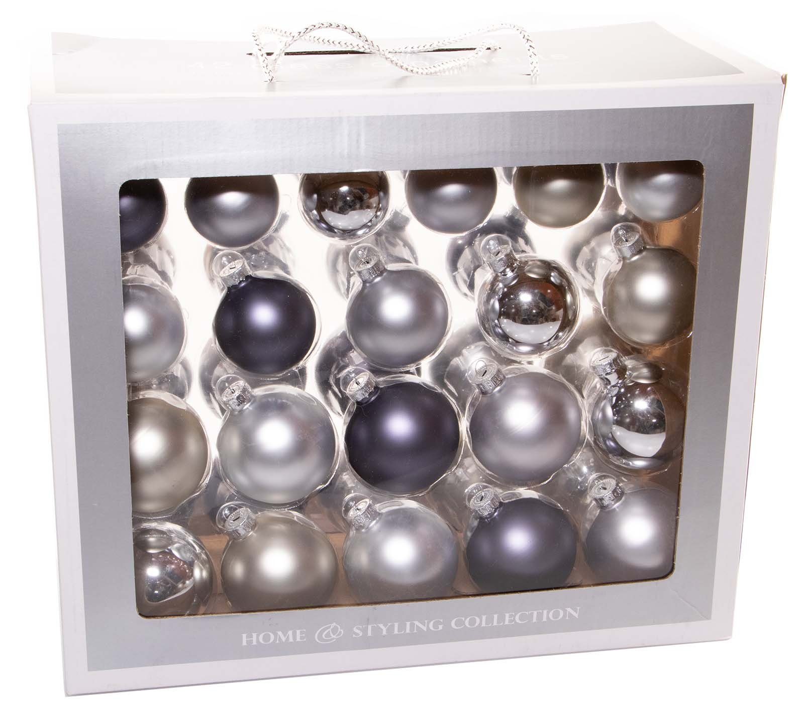 peveha24 Christbaumschmuck Glas Christbaumkugeln silber stahlblau 42 Weihnachtsbaum Kugeln