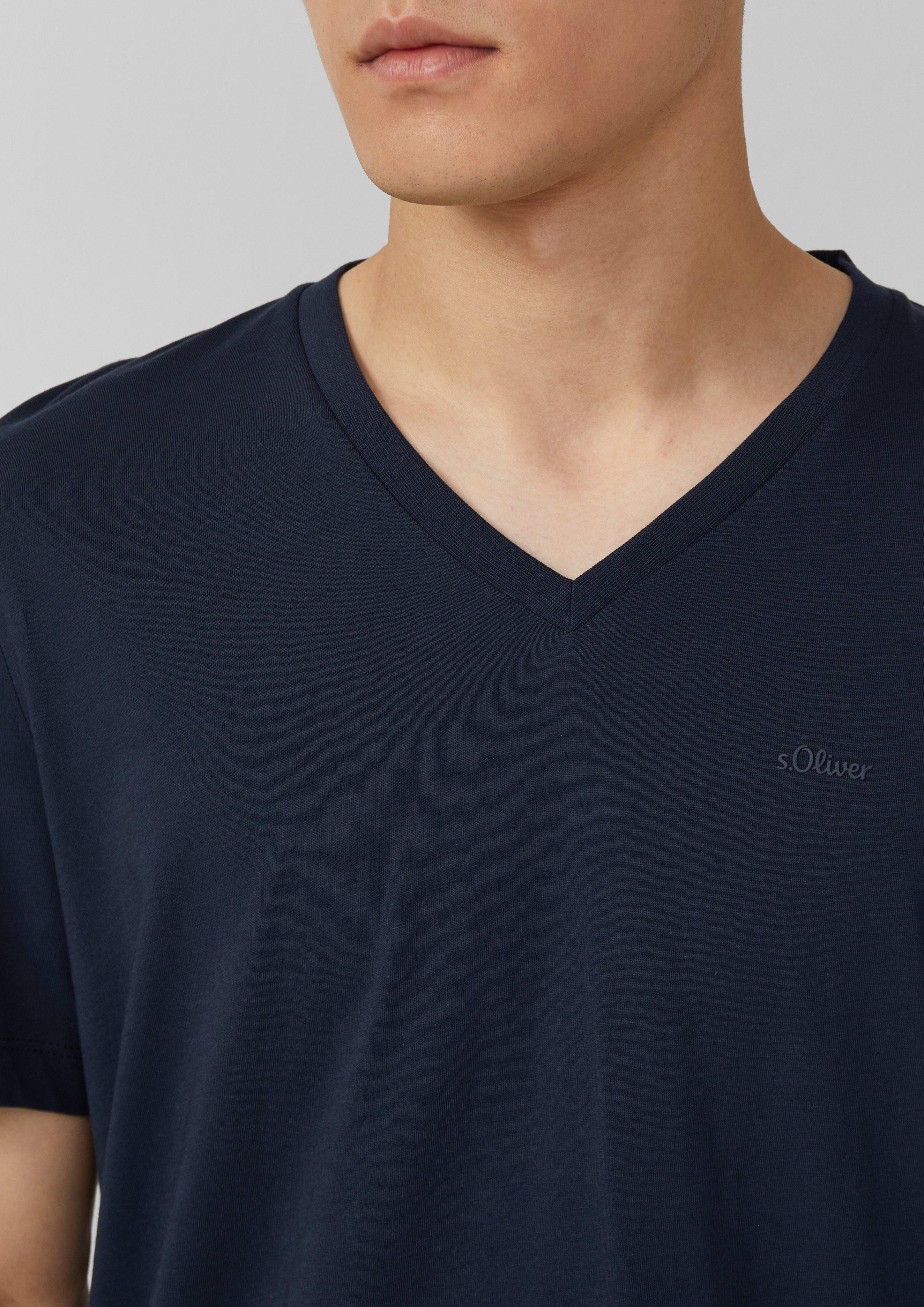 s.Oliver Kurzarmshirt Baumwoll-T-Shirt mit V-Ausschnitt und günstig online kaufen