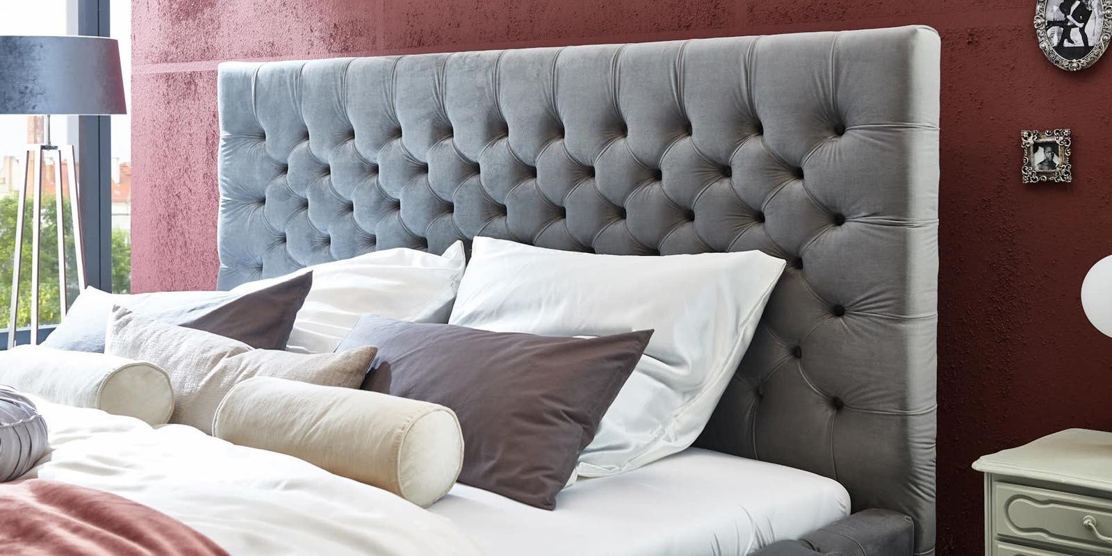 JVmoebel Boxspringbett Elegantes Polsterbett aus Velvet in edlem Grau (1-St)