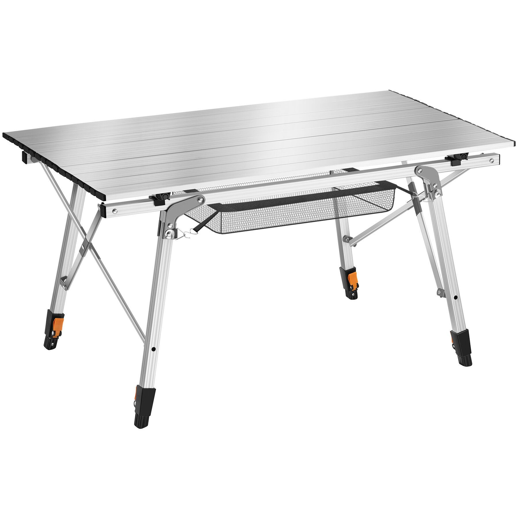 tectake Campingtisch Aluminium Klapptisch - faltbar, wetterfest, 90 x 52 x 47 - 70 cm (Outdoor Beistelltisch Tina, 1-St., in silber), höhenverstellbar, mit Aufbewahrungsnetz und Tragetasche