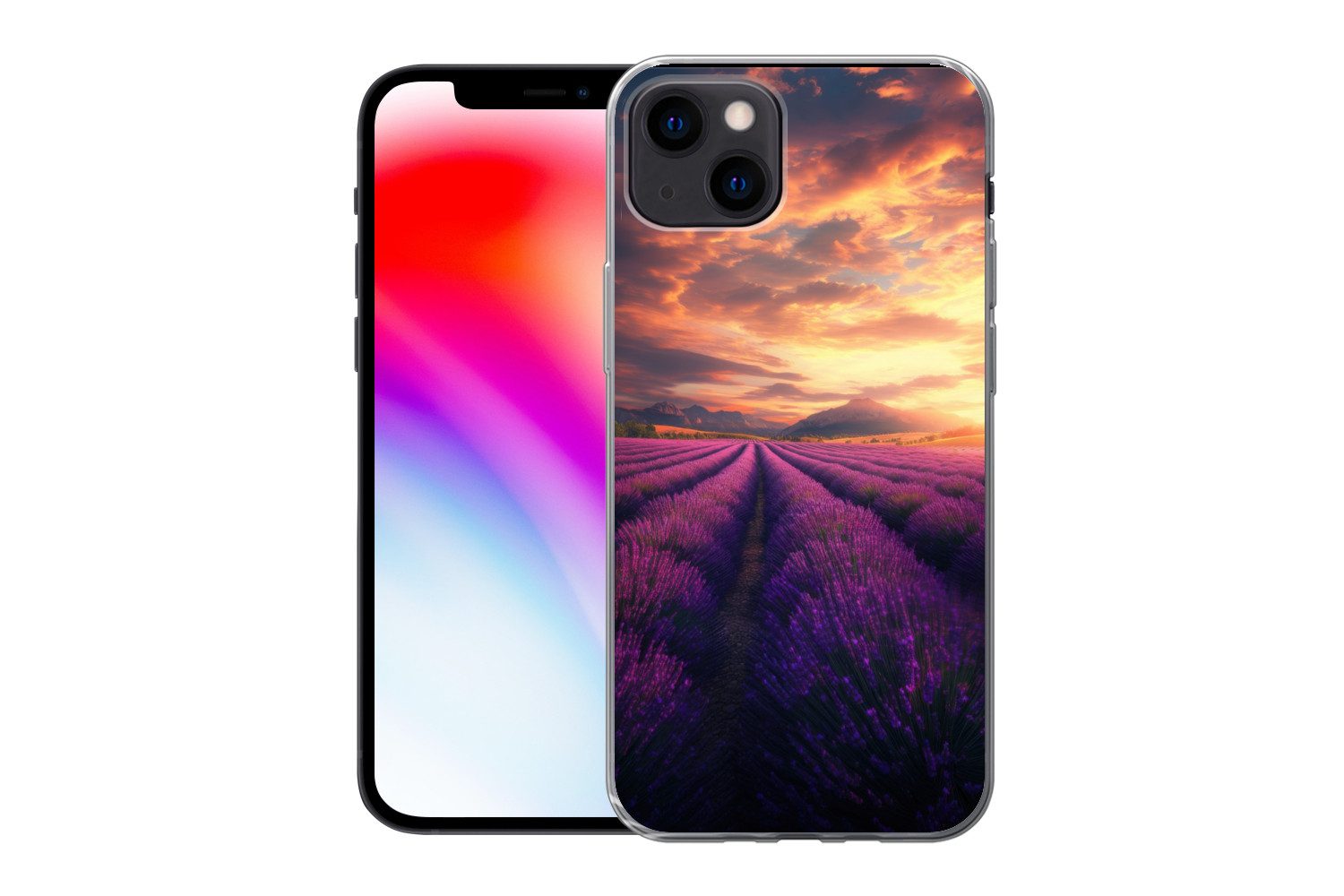 MuchoWow Handyhülle für Apple iPhone 13 Lavendelfeld - Sonnenuntergang - Lila, Smartphone-Bumper, Print, Handy Schutzhülle Dünn