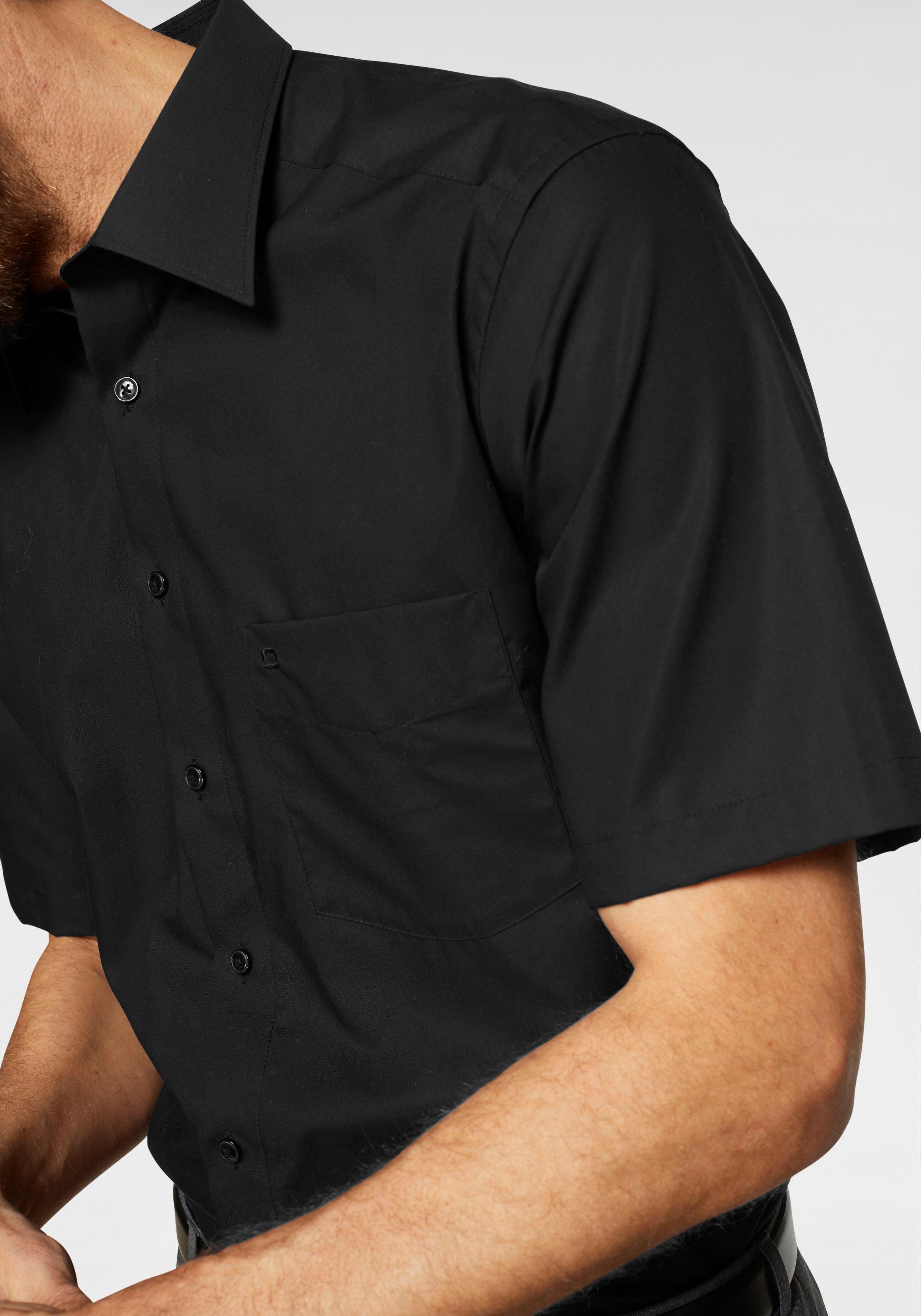 mit Brusttasche, bügelfrei Kurzarmhemd comfort-fit Luxor Businesshemd schwarz OLYMP