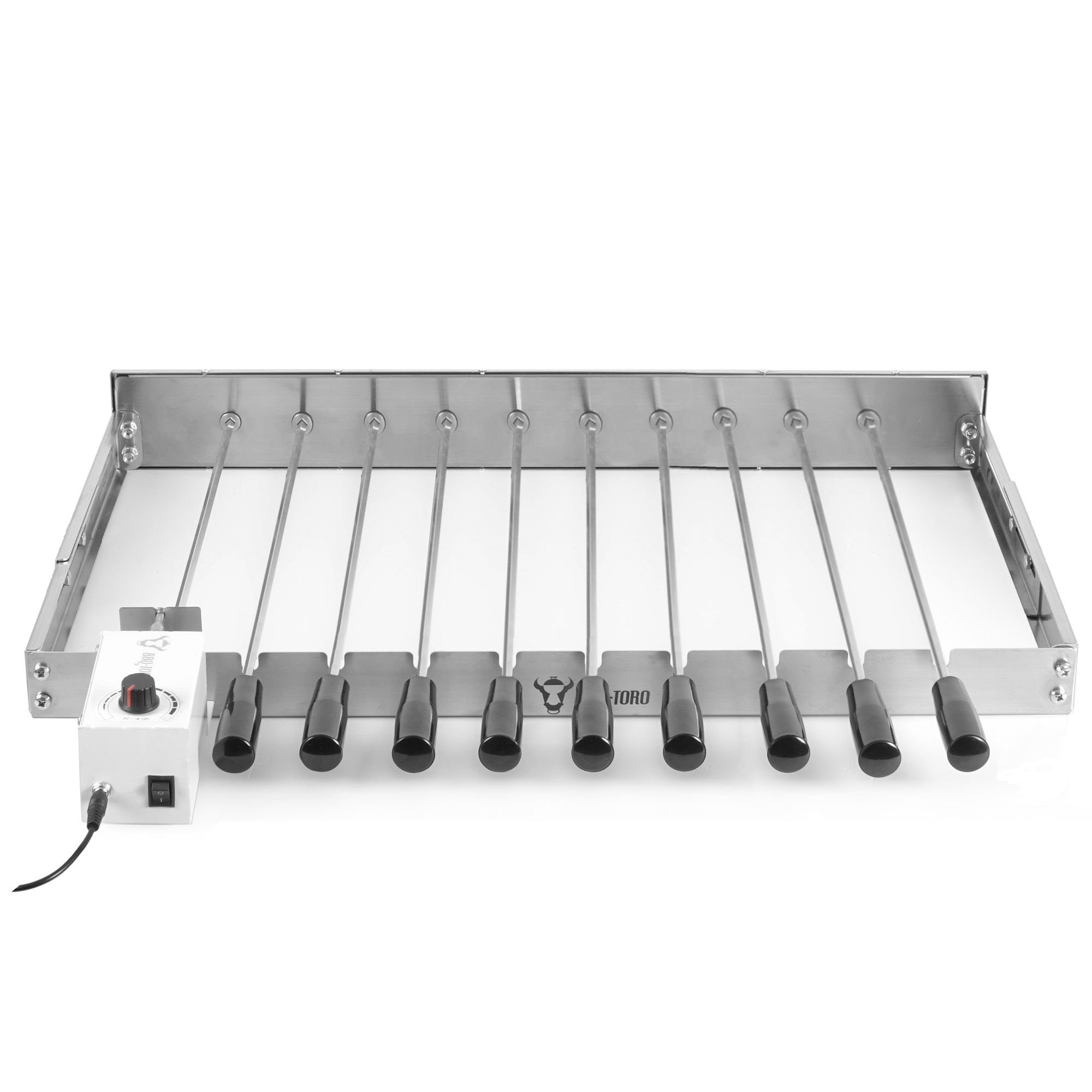 BBQ-Toro Drehspieß Edelstahl Grillaufsatz, 10 Spieße 58 x 26-40 cm, Motor links