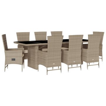 vidaXL Garten-Essgruppe 9-tlg. Garten-Essgruppe mit Kissen Beige Poly Rattan, (9-tlg)