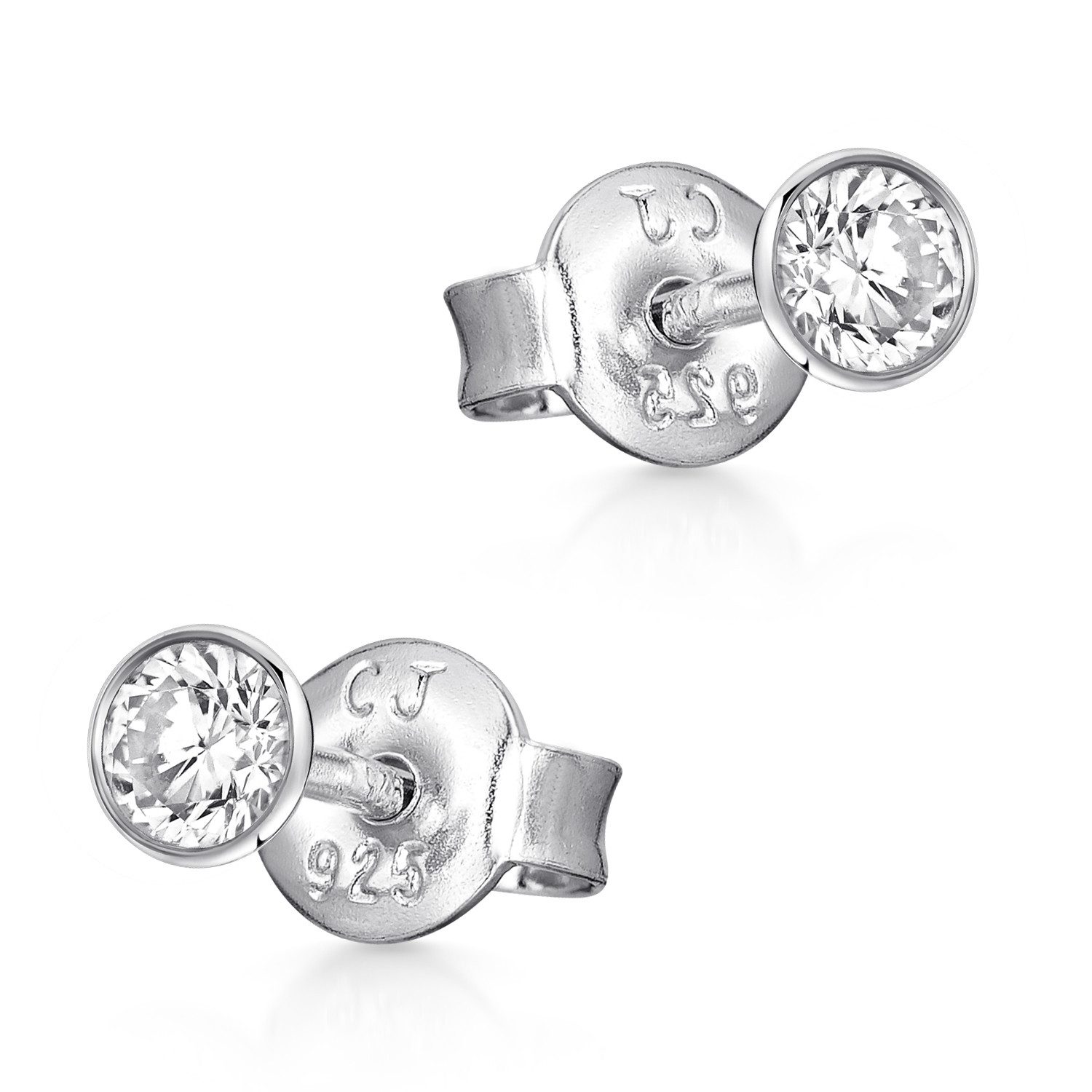 Materia Paar Ohrstecker Damen Silber Zirkonia klein 3-5mm SO-436, 925 Sterling Silber, rhodiniert