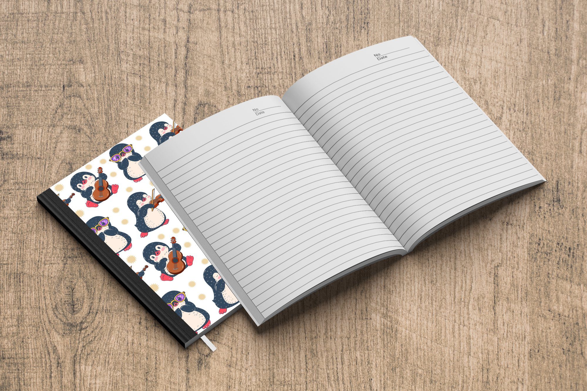 Kinder Haushaltsbuch Tagebuch, - 98 Merkzettel, Journal, - - MuchoWow Pinguin Notizheft, Notizbuch Muster, Seiten, - A5, Musik Gitarre