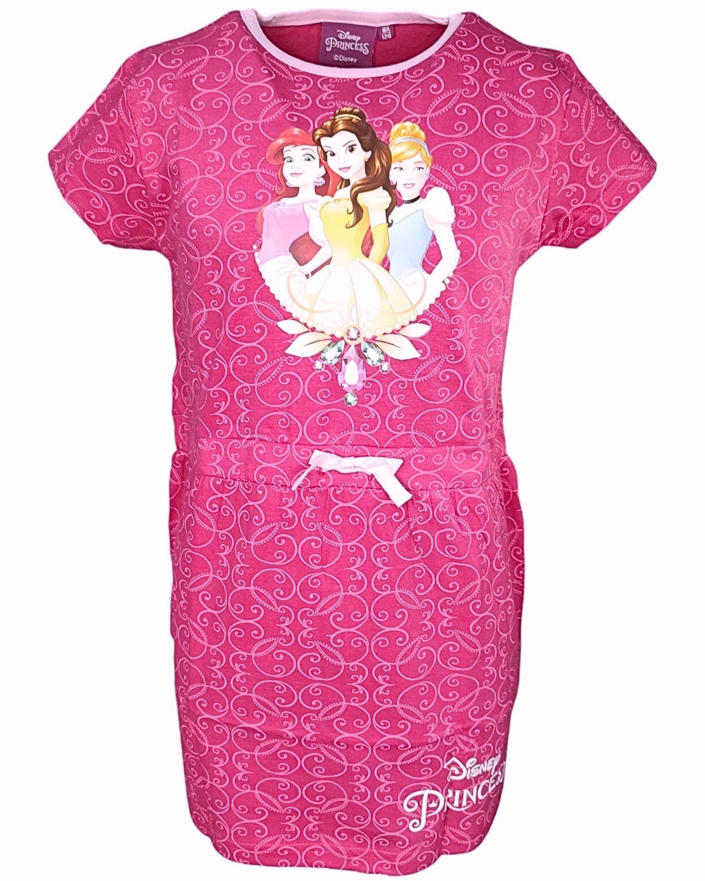 Disney Princess Sommerkleid Arielle, Belle & Cinderella Jerseykleid für Mädchen Gr. 98-128 cm Pink