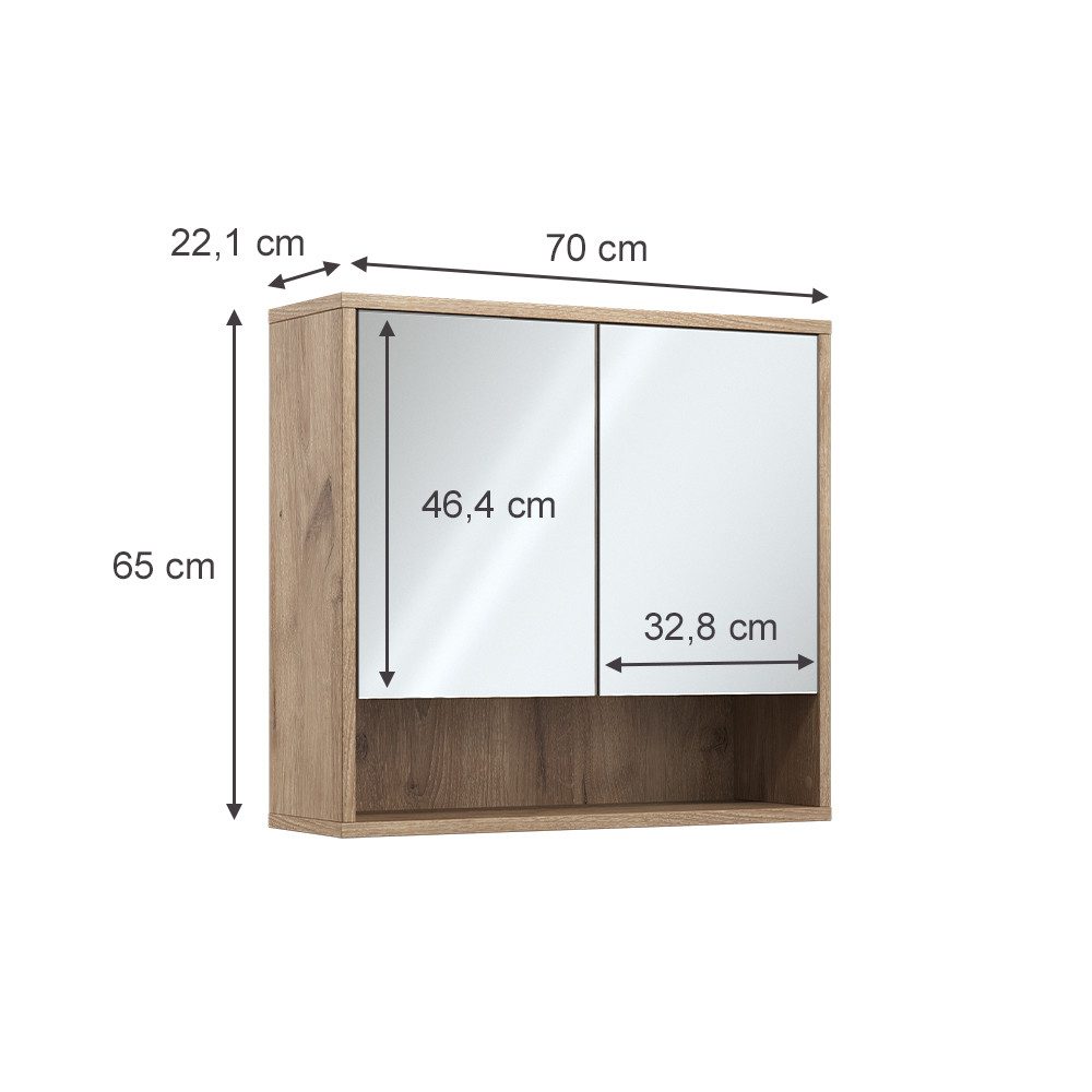 Vicco Badezimmerspiegelschrank Eliza, Viking Oak, 70 x 65 cm mit 2 Türen (1-St)