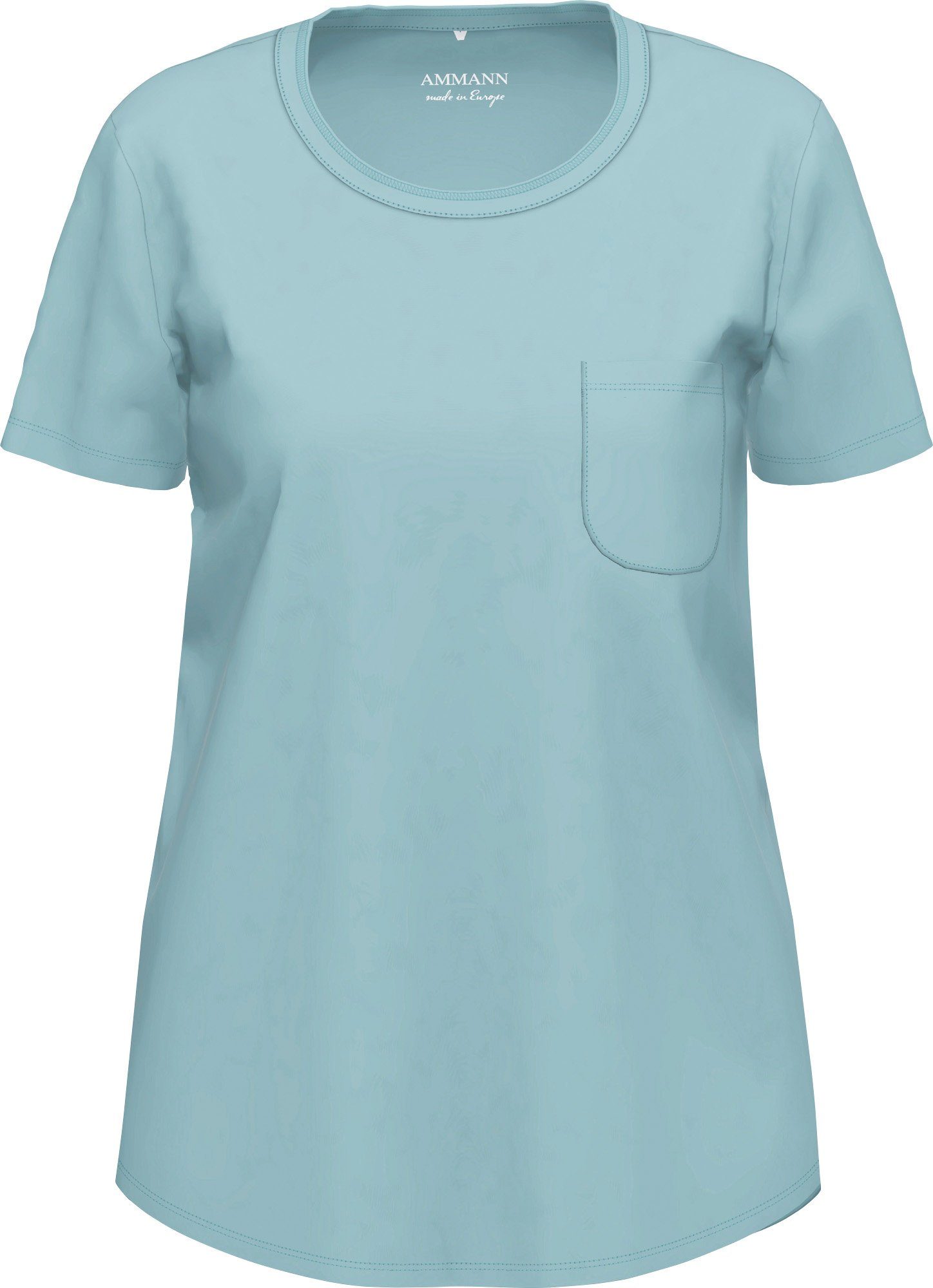 Pyjamaoberteil T-Shirt Single-Jersey Uni Ammann eisblau Damen
