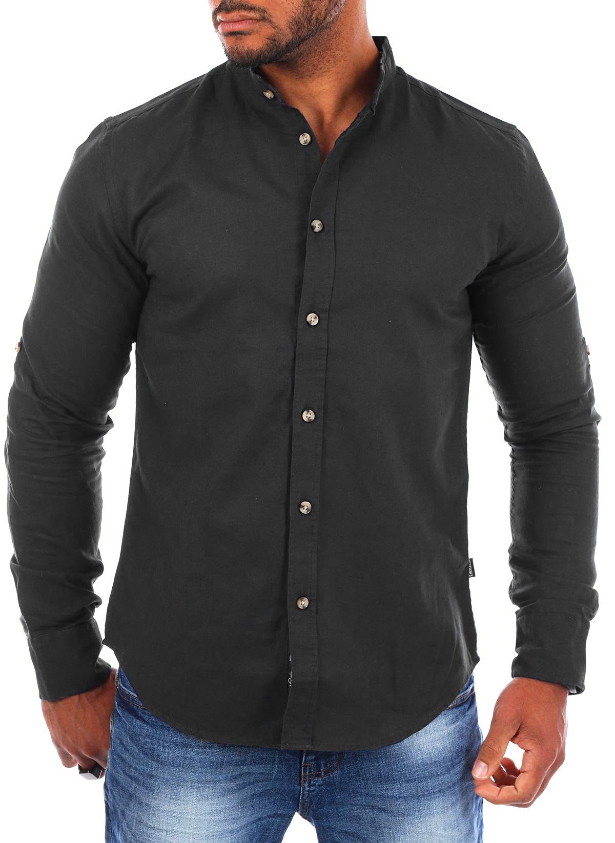 Langarmhemd Herren Leinen Baumwoll Mix Hemd 8389