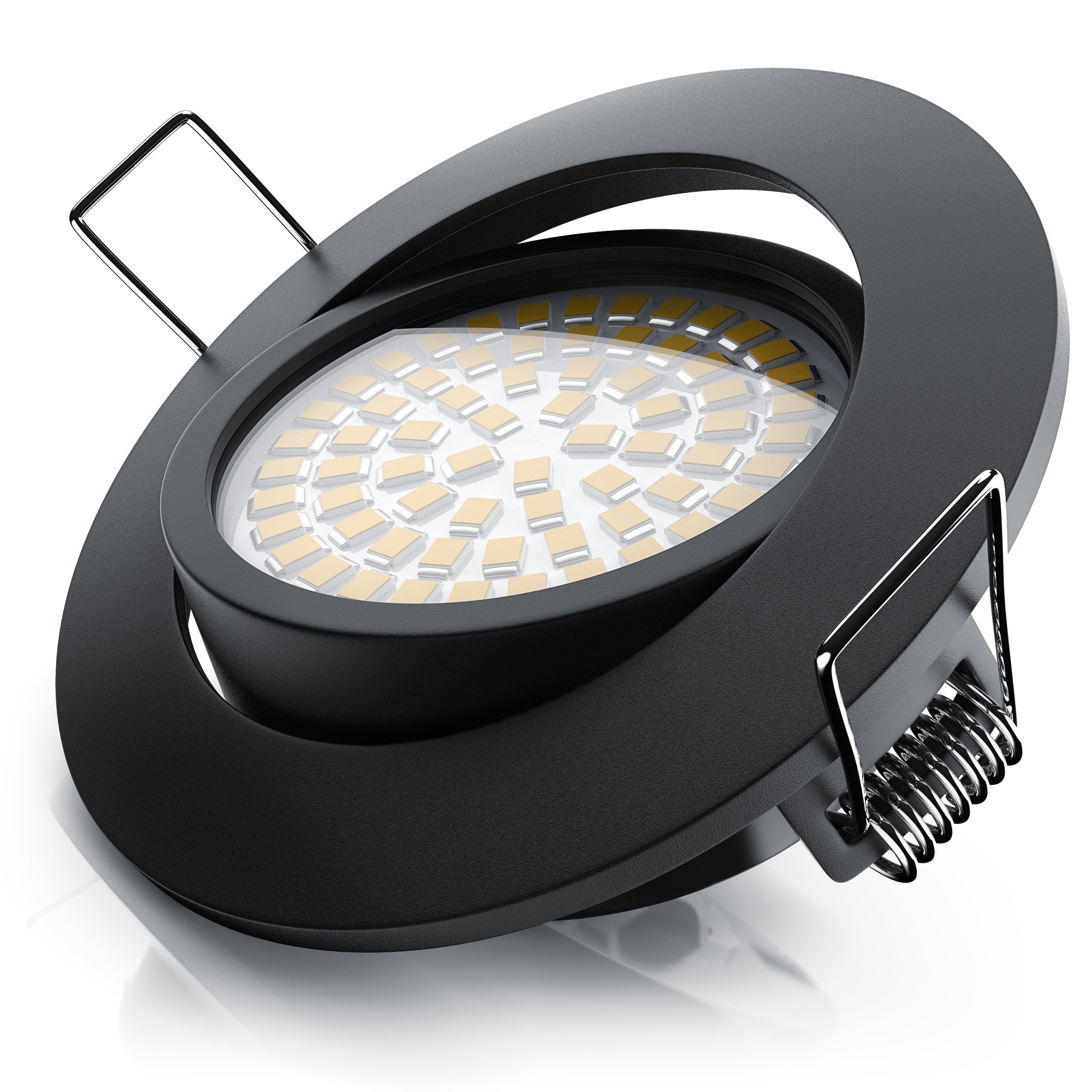 Brandson LED Einbaustrahler dimmbar & schwenkbar, Deckenspots, Aluminium Rahmen, schwarz, Dimmfunktion, Schwenkmechanismus (40° vertikal), LED fest verbaut, warmweiß, Einbauleuchte / Spots ultra flach, Abstrahlwinkel 120 Grad - 230V