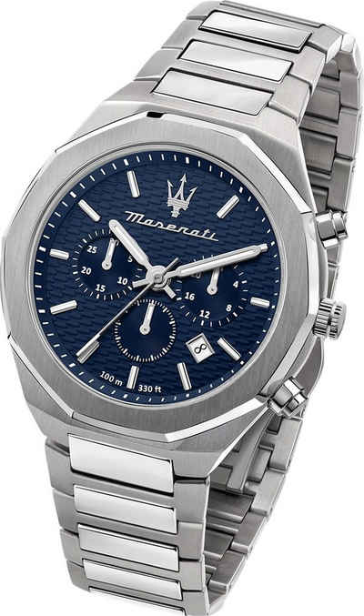 MASERATI Chronograph Maserati Herren Chronograph STILE, Herrenuhr rund, groß (ca. 45mm) Edelstahlarmband, Made-In Italy