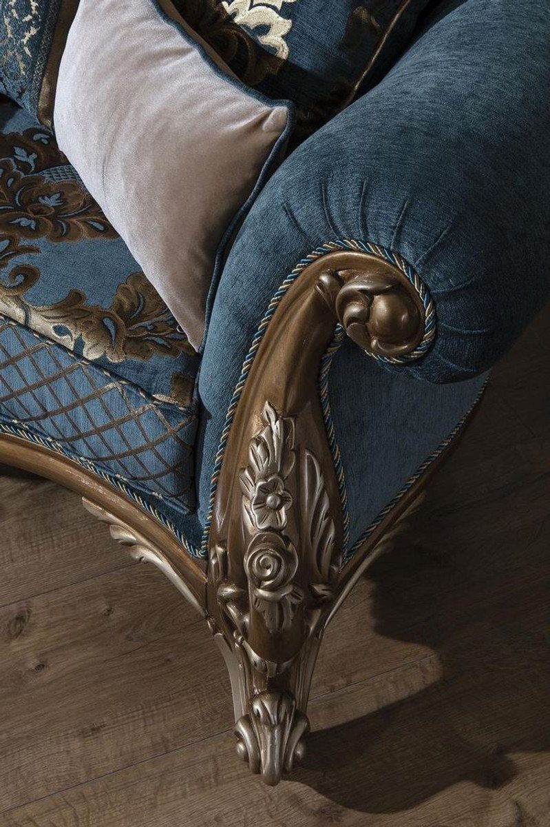 Casa Padrino x Sofa - Sofa und x Wohnzimmer mit Blau Barock Möbel Gold Sofa / H. dekorativen Kissen 90 elegantem Prunkvolles - Barock cm 125 Muster 260 Luxus