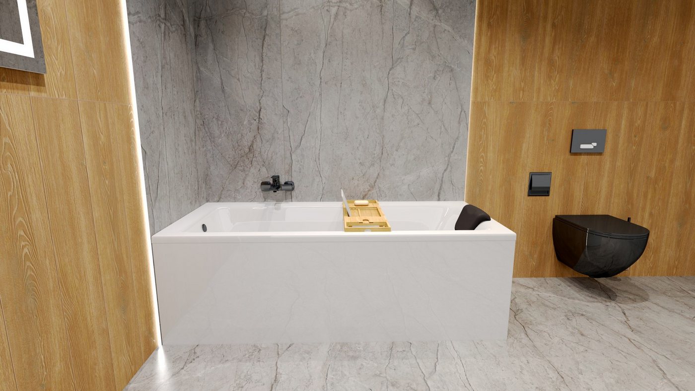 Thumbnail - KOLMAN Badewanne Badewanne Rechteck TALIA 100x70 mit Bambus Ablage