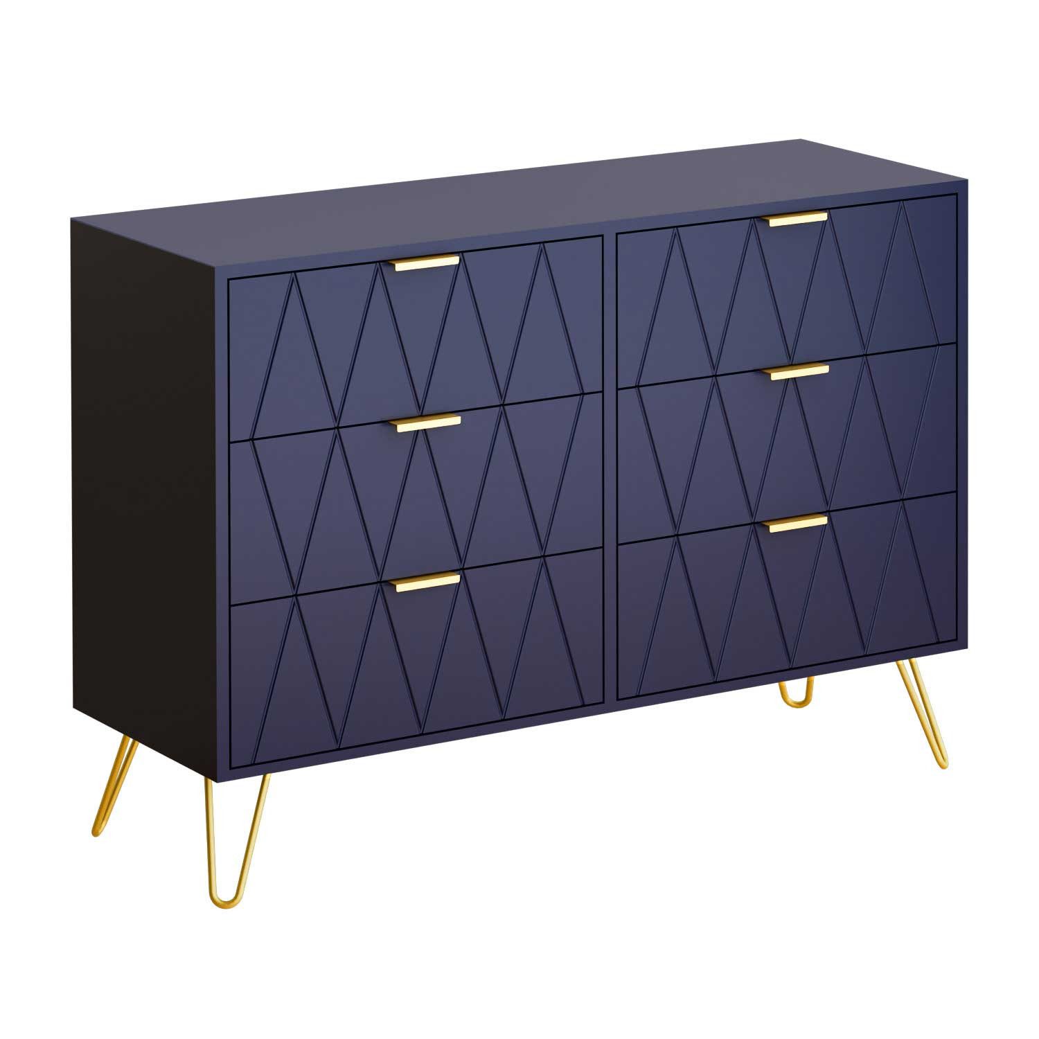UEV Kommode mit 6 Schubladen, Sideboard für Wohnzimmer Schlafzimmer (Highboard, Sideboard mit Schubladen, Schmal kommode, 100 x 34 x 73 cm Mehrzweckschrank), Küchenschrank Buffet TV Board Schrank mit Füße Aufbewahrungsschrank