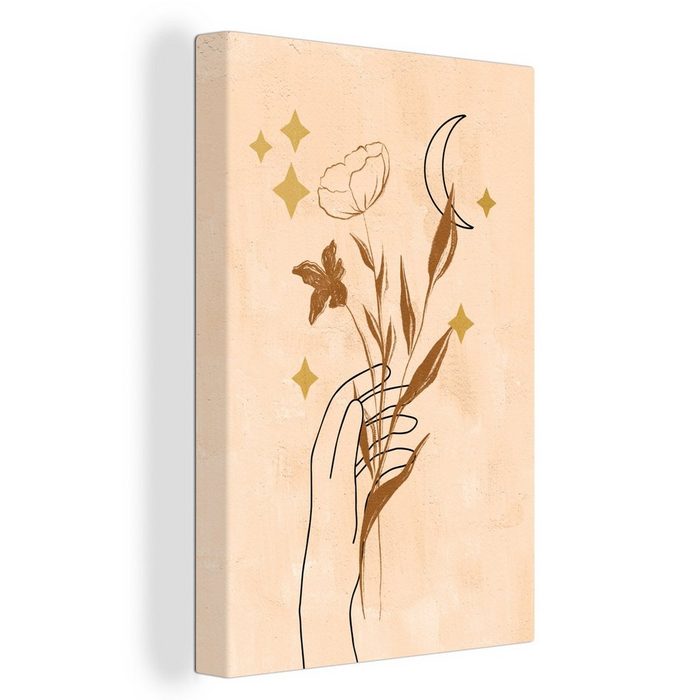 OneMillionCanvasses® Leinwandbild Blumen - Sterne - Boho - Hand - Abstrakt (1 St) Leinwandbild fertig bespannt inkl. Zackenaufhänger Gemälde