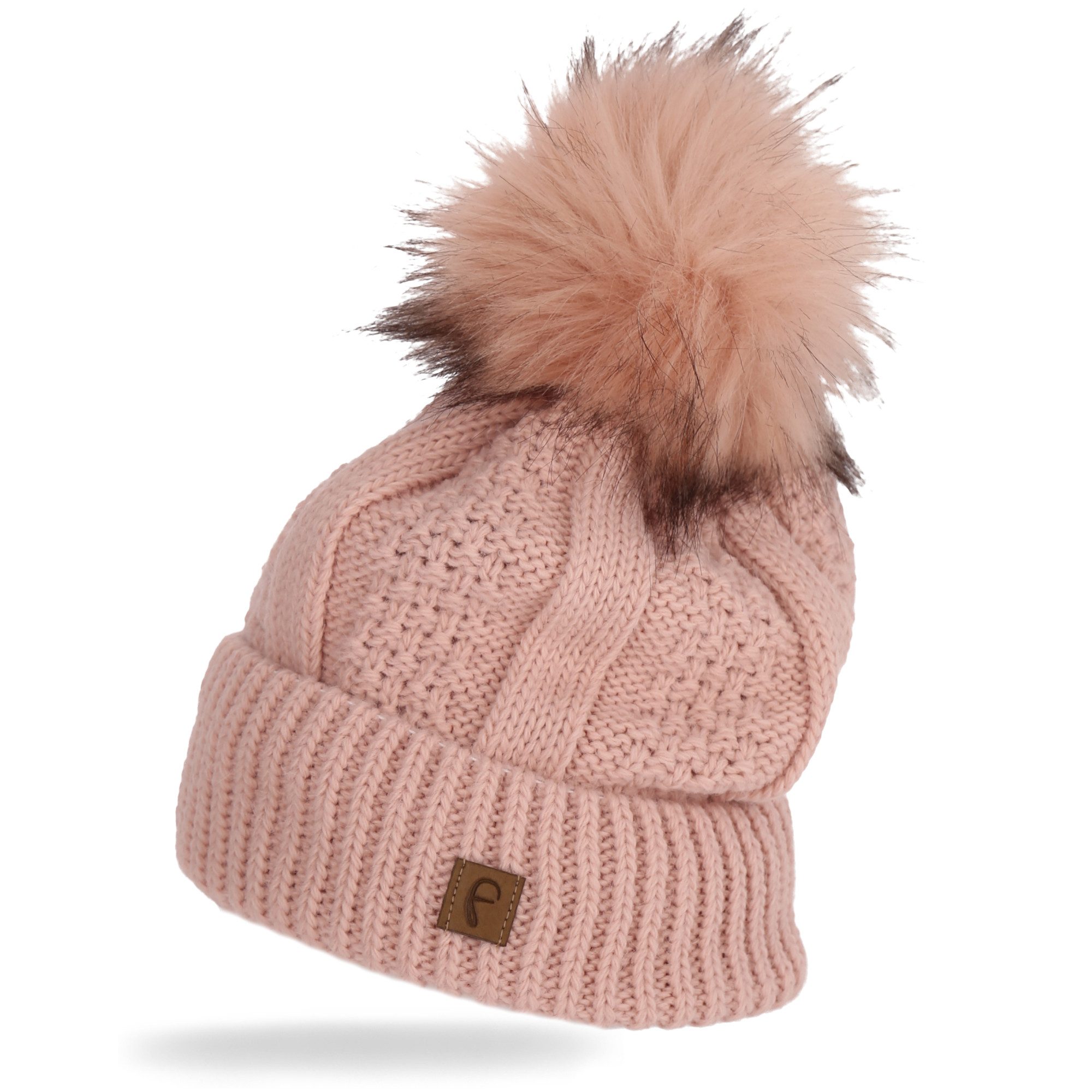 Faera Bommelmütze Wintermütze Fleece-Futter Winter Beanie-Mütze Unisex One-Size