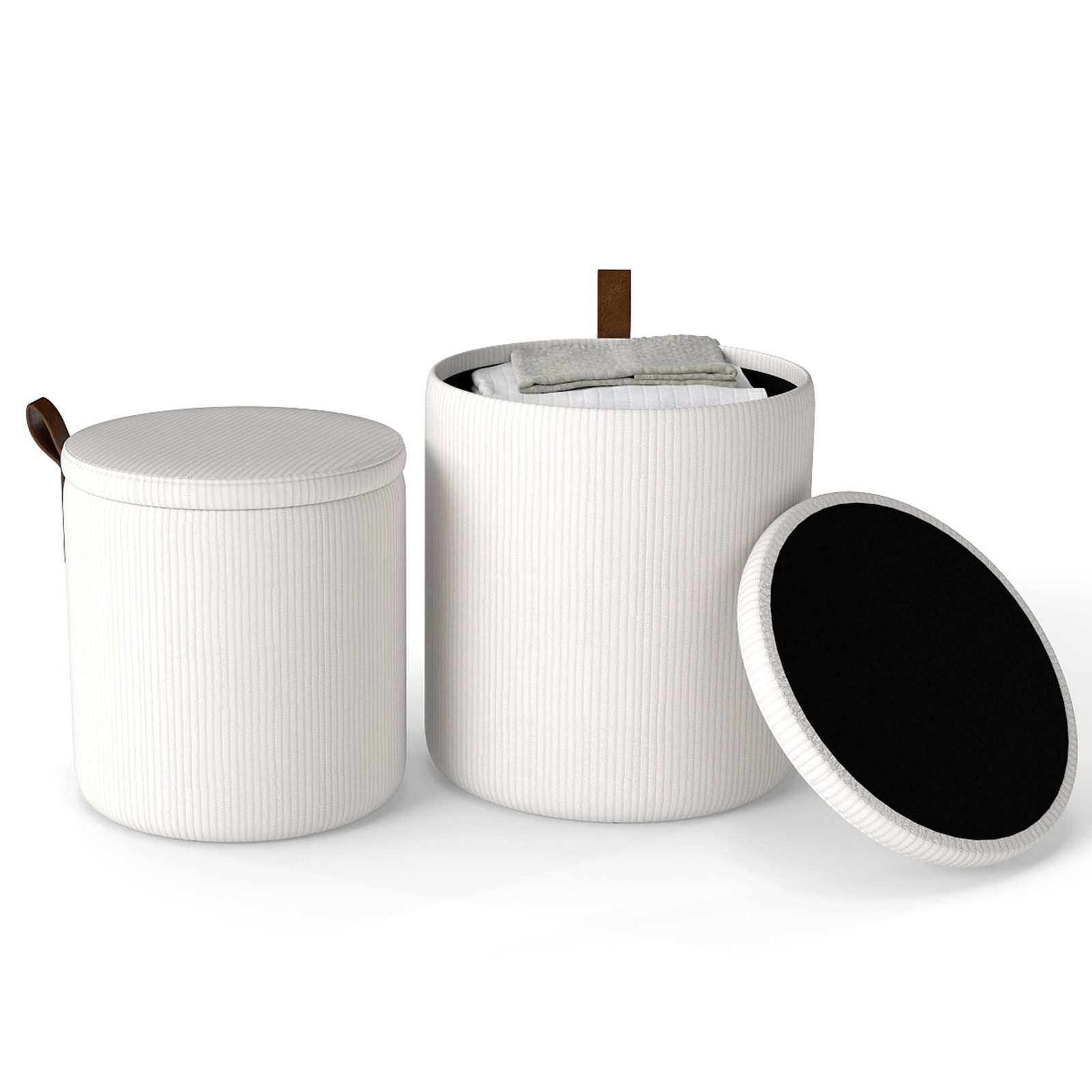 COSTWAY Sitzhocker (2 St), mit Stauraum 25L / 40L Schminkhocker gepolstert rund