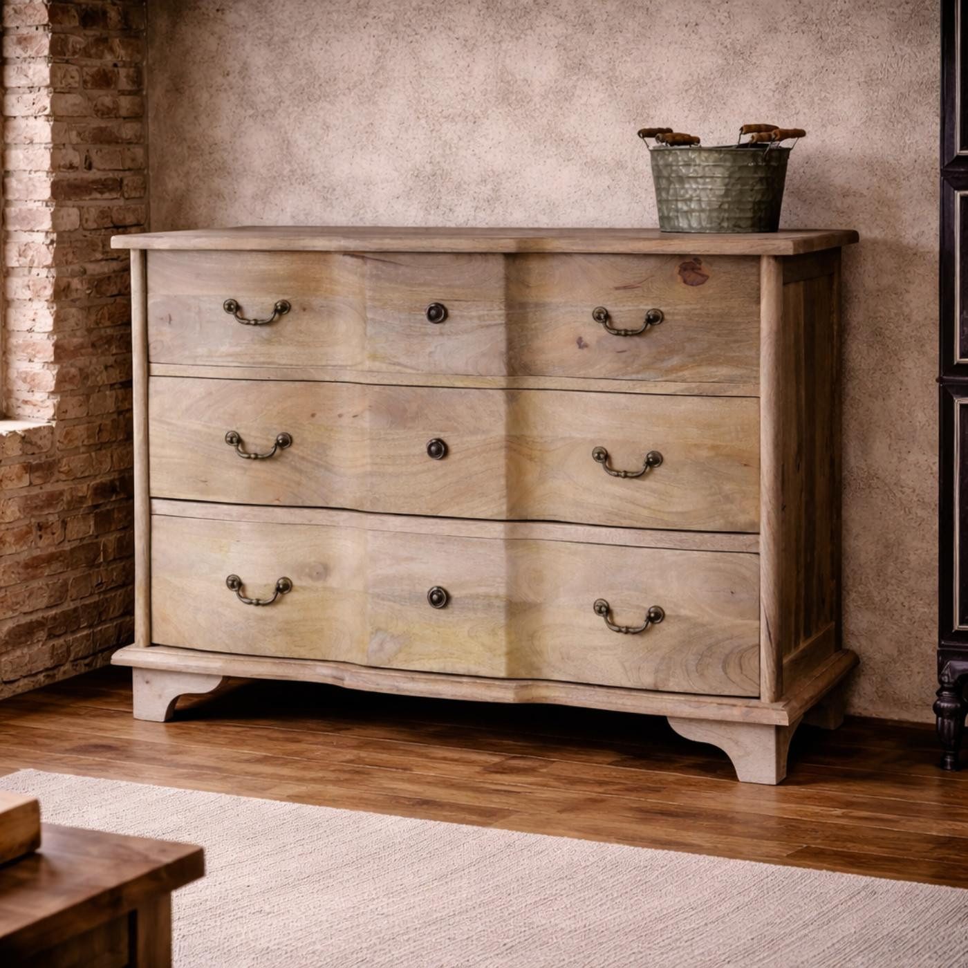 baario Kommode Kommode ARZANO braun massiv, Mangoholz Schubladenkommode Antik Design