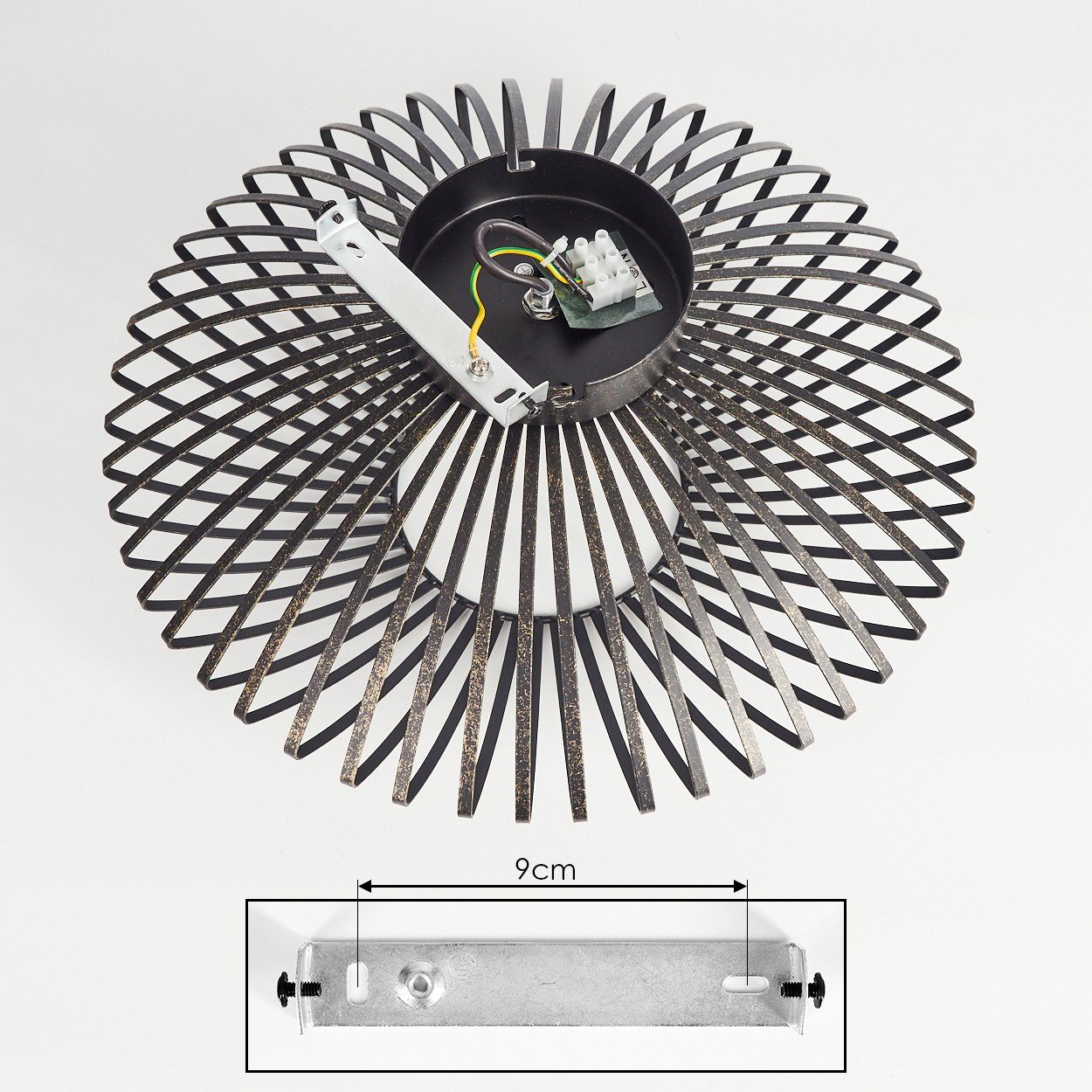 hofstein Deckenleuchte »Pieris« Deckenlampe aus Metall in Schwarz/Gold, ohne Leuchtmittel, E27, Leuchte m. Gitter u. Lichteffekt an der Decke – Bild 5 von 5