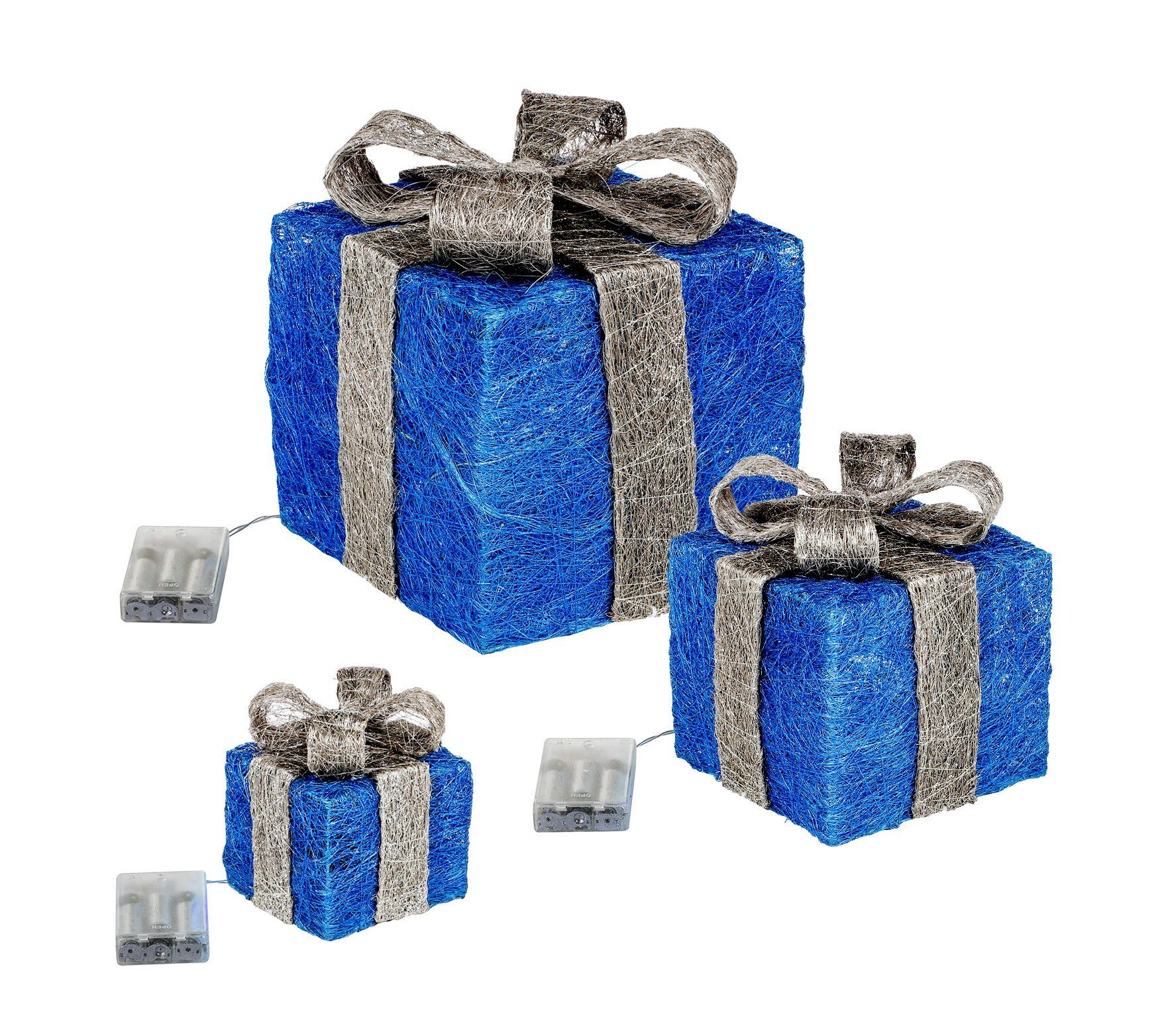 Spetebo LED Dekoobjekt LED Geschenkboxen weiß, Set weiß Weihnachts warm LED 3er beleuchtet warm fest - Deko verbaut, mit blau, Timerfunktion, Timer Boxen