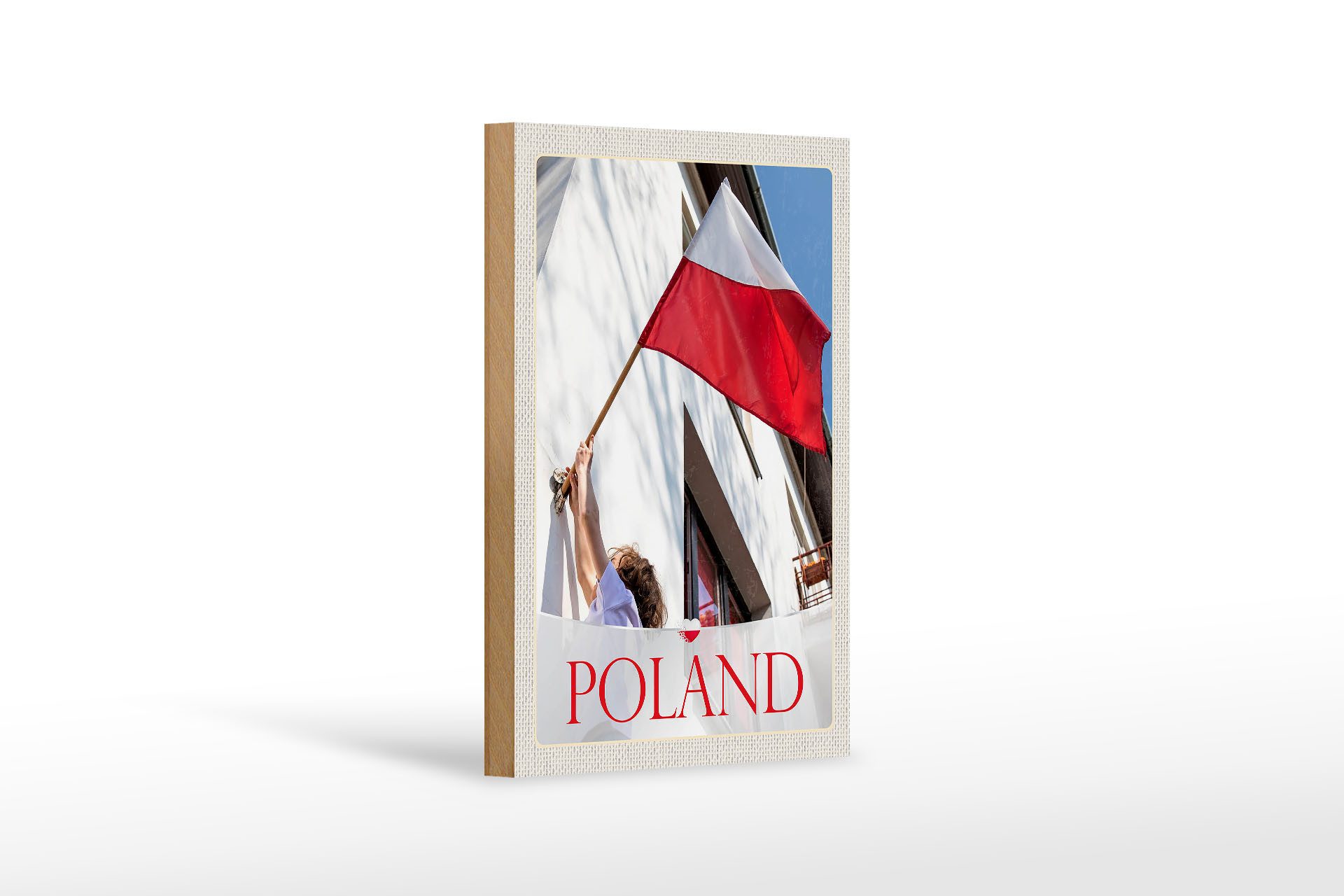 Holzbild Reise 12x18 cm Polen Europa Flagge Haus Urlaub