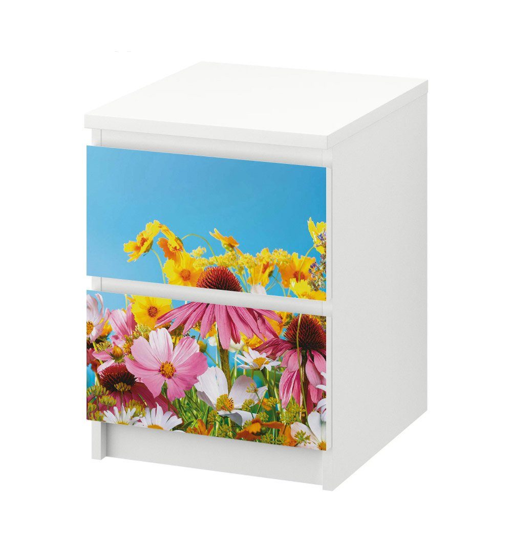 MyMaxxi Möbelfolie Kommodenaufkleber Malm Sonniges Blumenfeld Klebefolie Möbelfolie Folie, (Sonniges Blumenfeld, 1St.}, Ein Aufkleber je Schublade), Selbstklebend