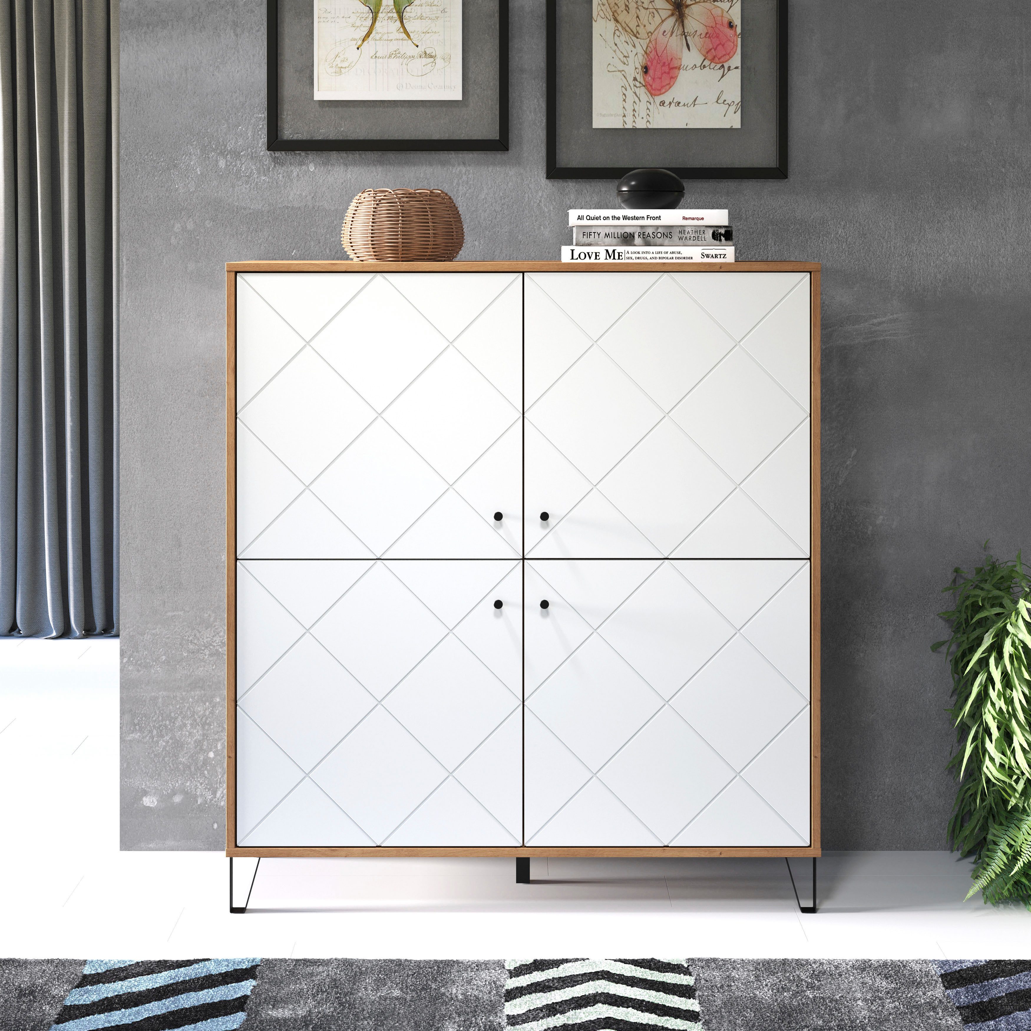 Home affaire Highboard Tarragona, Highboard mit 4 Türen & Soft-Close - (B/T/H) 123/40/136 cm