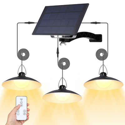 MUPOO Pendelleuchte Solar Hängelampen für Außen,Solar Pendelleuchte mit Fernbedienung, 3 Kopf Solar Pendelleuchte mit Fernbedienung, IP65 Wasserdicht Solar Hängeleuchte Outdoor Dimmbar Timer