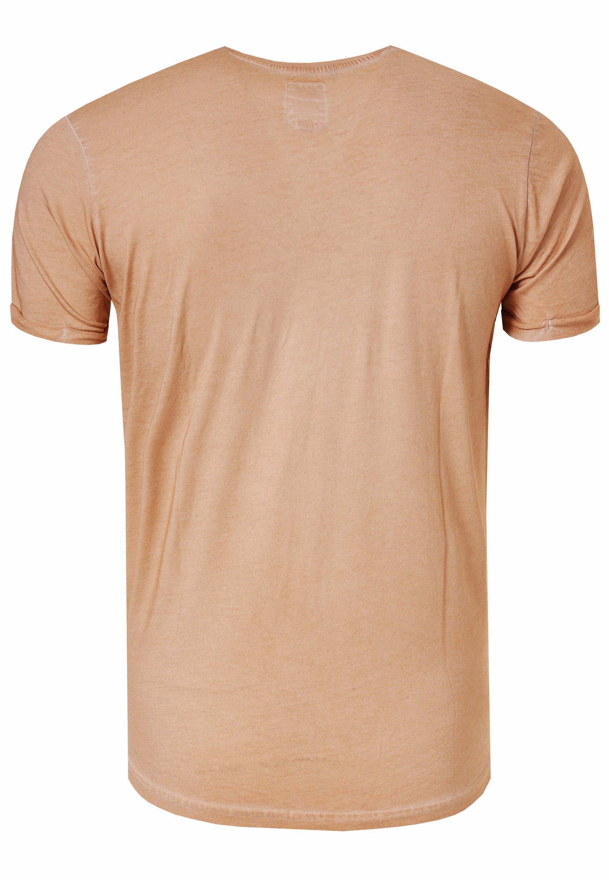 Rusty Neal T-Shirt mit Brusttasche aufgesetzter camelfarben