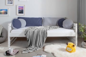 Ticaa Bettgestell Sofabett Naomi 100x200 Kiefer massiv Weiß, Sofabett mit besonders hohen Seiten- und Rückenwand
