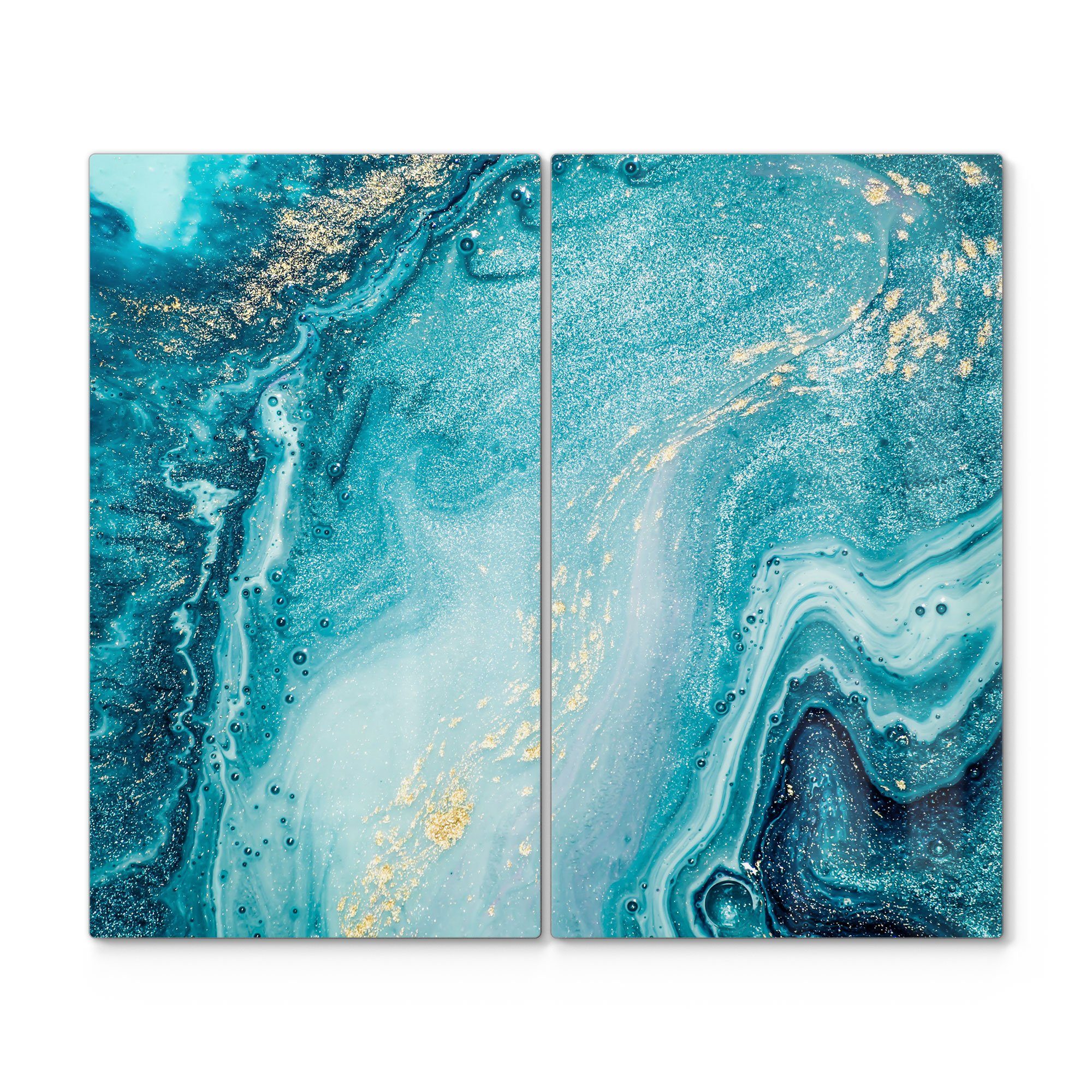 DEQORI Herdblende-/Abdeckplatte 'Meer aus Marmor', Glas, (2 tlg), Glas Herdabdeckplatte Ceranfeld Herd