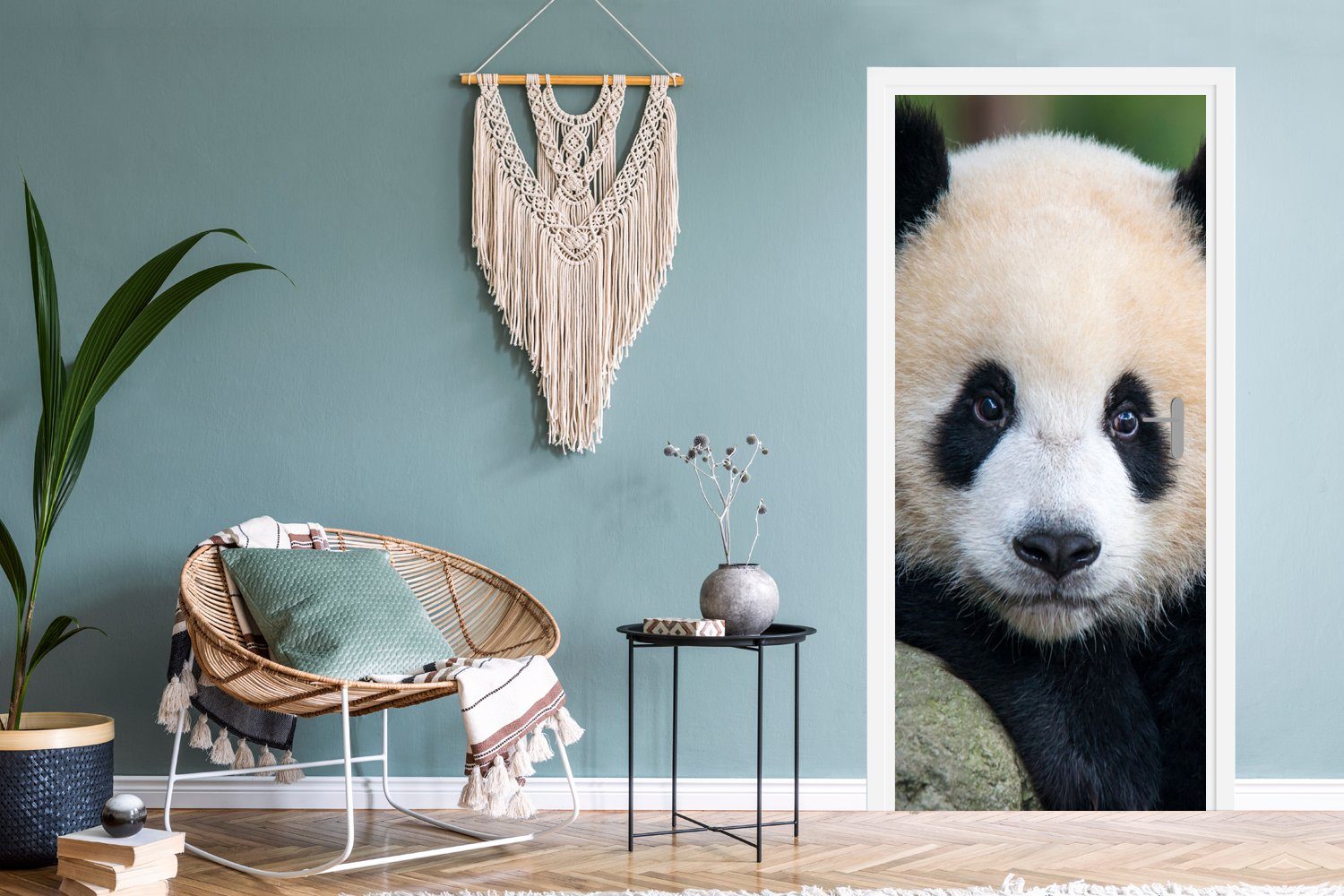 (1 cm Tür, - Türtapete Panda Wildtiere Stein, - MuchoWow für Fototapete - Türaufkleber, Matt, Porträt bedruckt, 75x205 St),