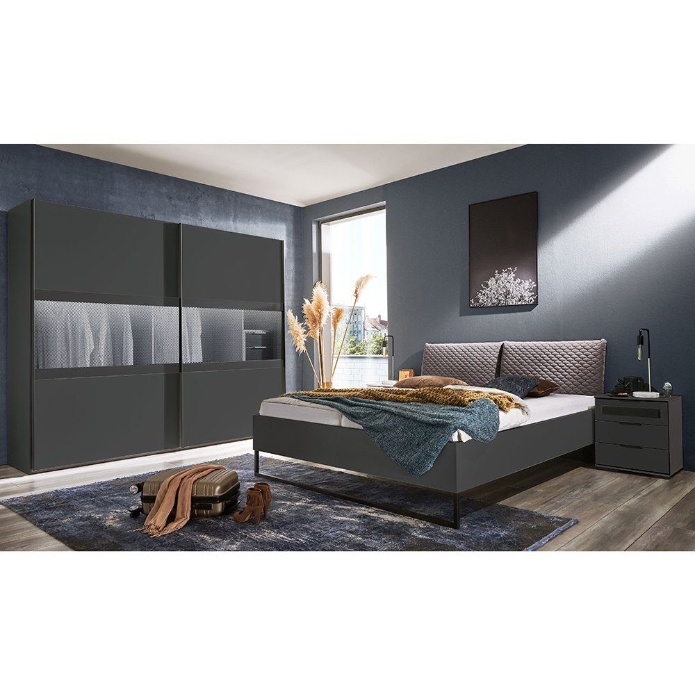 Lomadox Schlafzimmer-Set AGAETE-43, (Spar-Set, 4-St), mit 250 cm  Kleiderschrank, 160cm Bett, 2 Nachttische, graphit