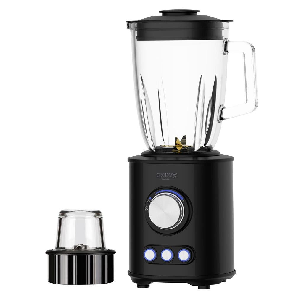 Camry Standmixer CR 4088, 1800 W, Titanium Klingen, 1,5L Glaskrug, 300 ml Zerkleinerer, schwarz