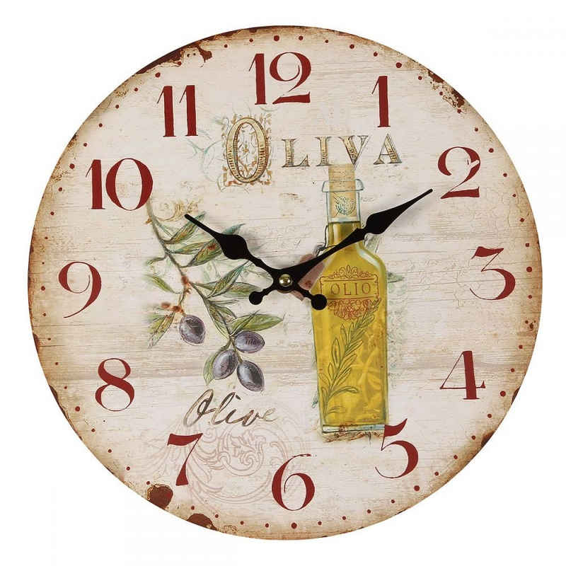 Linoows Uhr Wanduhr Mediterrane Küchenuhr Landhaus Uhr Ø 28 cm (Uhr mit Olivenzweigen und Olivenöl)