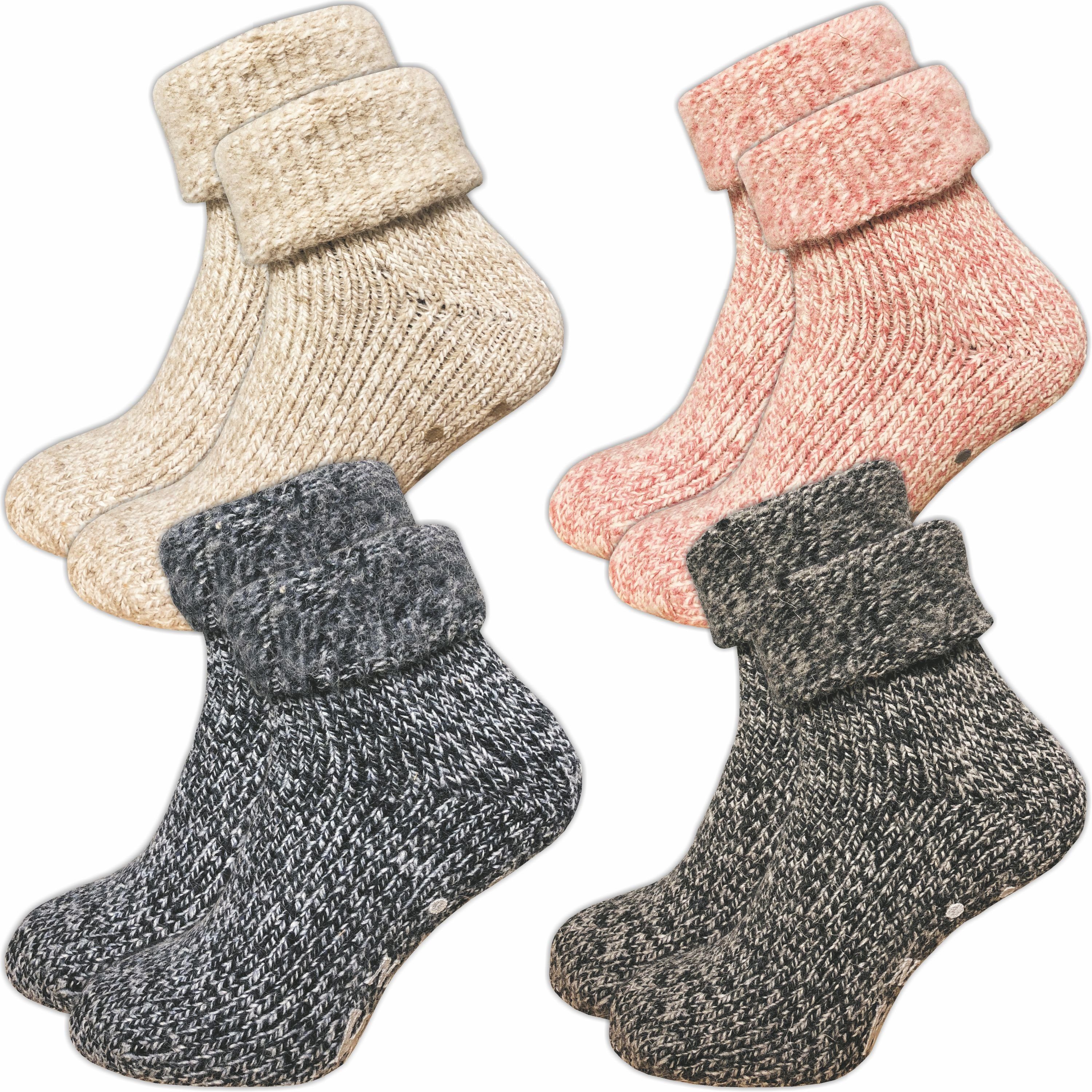 GAWILO ABS-Socken für Damen - Rutschfeste Hausschuhsocken - extra weich & mit Noppen (1 Paar) kuschelige & warme Wolle hilft gegen kalte Füße mix 4er