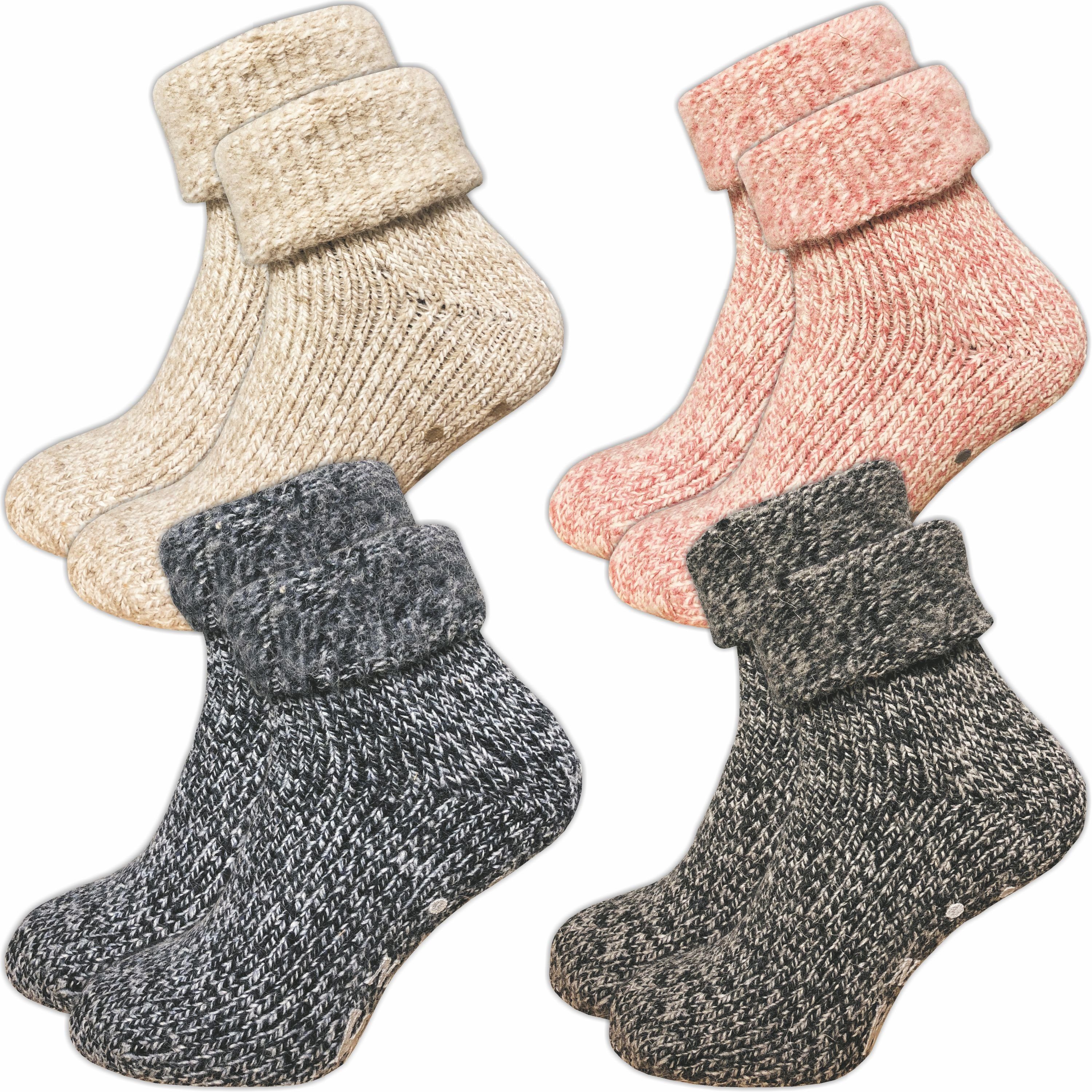GAWILO ABS-Socken für Damen - Rutschfeste Haussocken mit Noppen - Dicke, warme Wolle (1 Paar) Warme Kuschelsocken aus Wolle helfen gegen kalte Füße - Stoppersocken