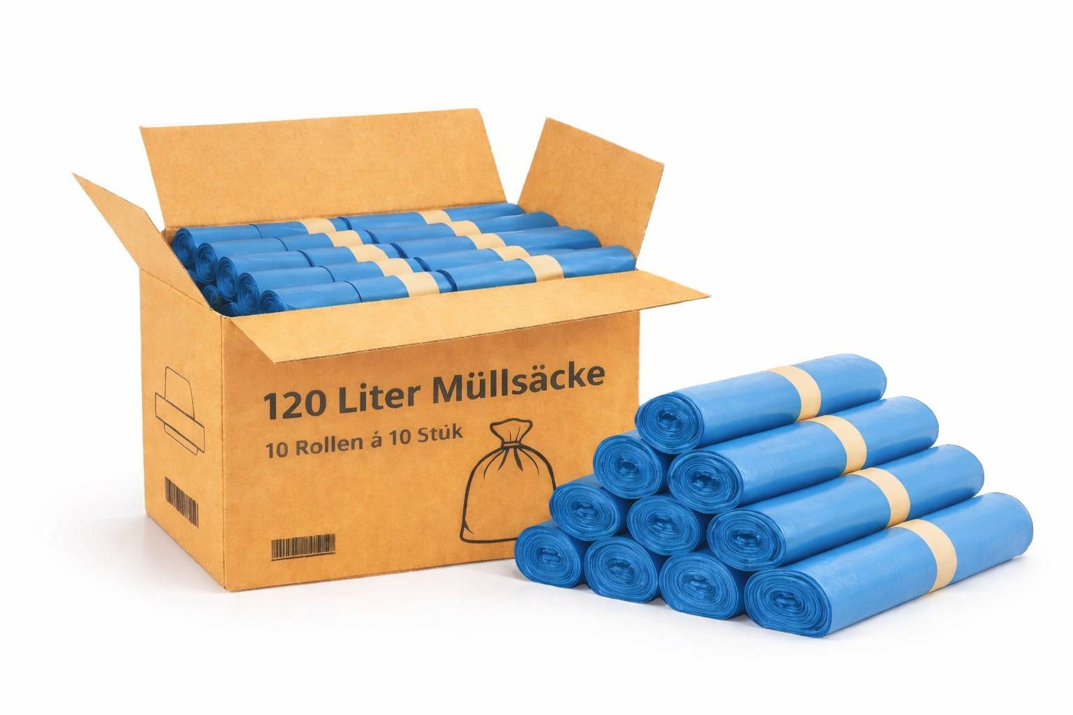 PACKEO Müllsack Abfallbeutel, blaue Müllbeutel, 120 l., Extra Stark & Eco 50 my, - 250 Stück
