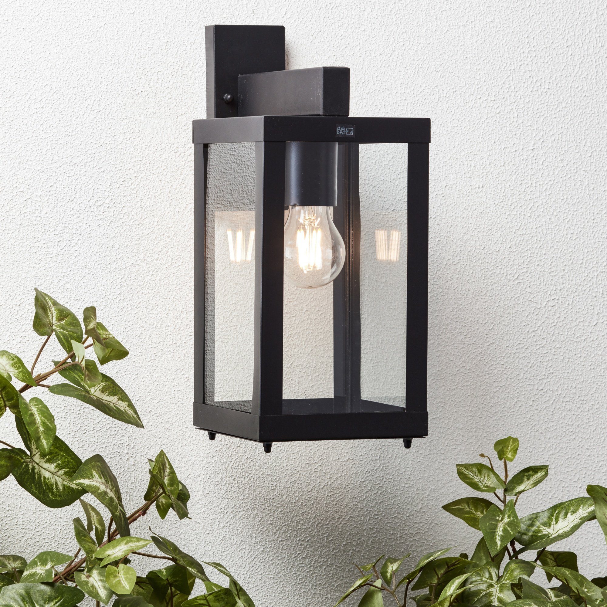 Lightbox Außen-Wandleuchte, ohne Leuchtmittel, Haustürbeleuchtung 36 x 15 cm, E27, Metall/Glas, schwarz