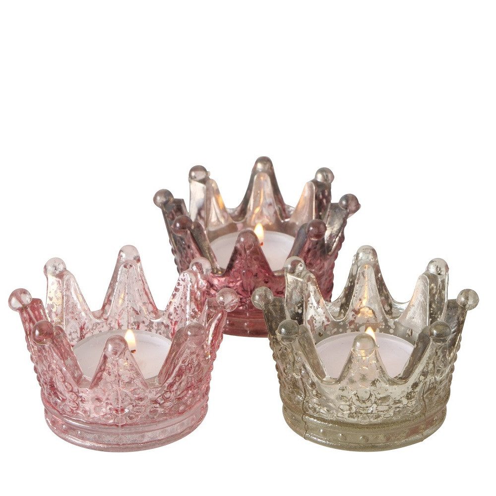 BOLTZE GRUPPE GmbH Teelichthalter Teelichthalter Crown Krone 3 sortiert Glas Ø 8 cm Stückpreis