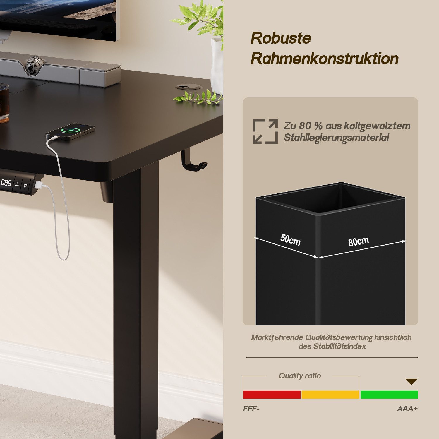 HOMALL Schreibtisch Höhenverstellbarer Elektrisch Schreibtisch, Vierteilige Tischplatte (GroBe MaBe: 140 x 70 cm, 160/180 x 80 cm mit USB-Ladeanschluss, in 3 Stufen hoherverstellbar)