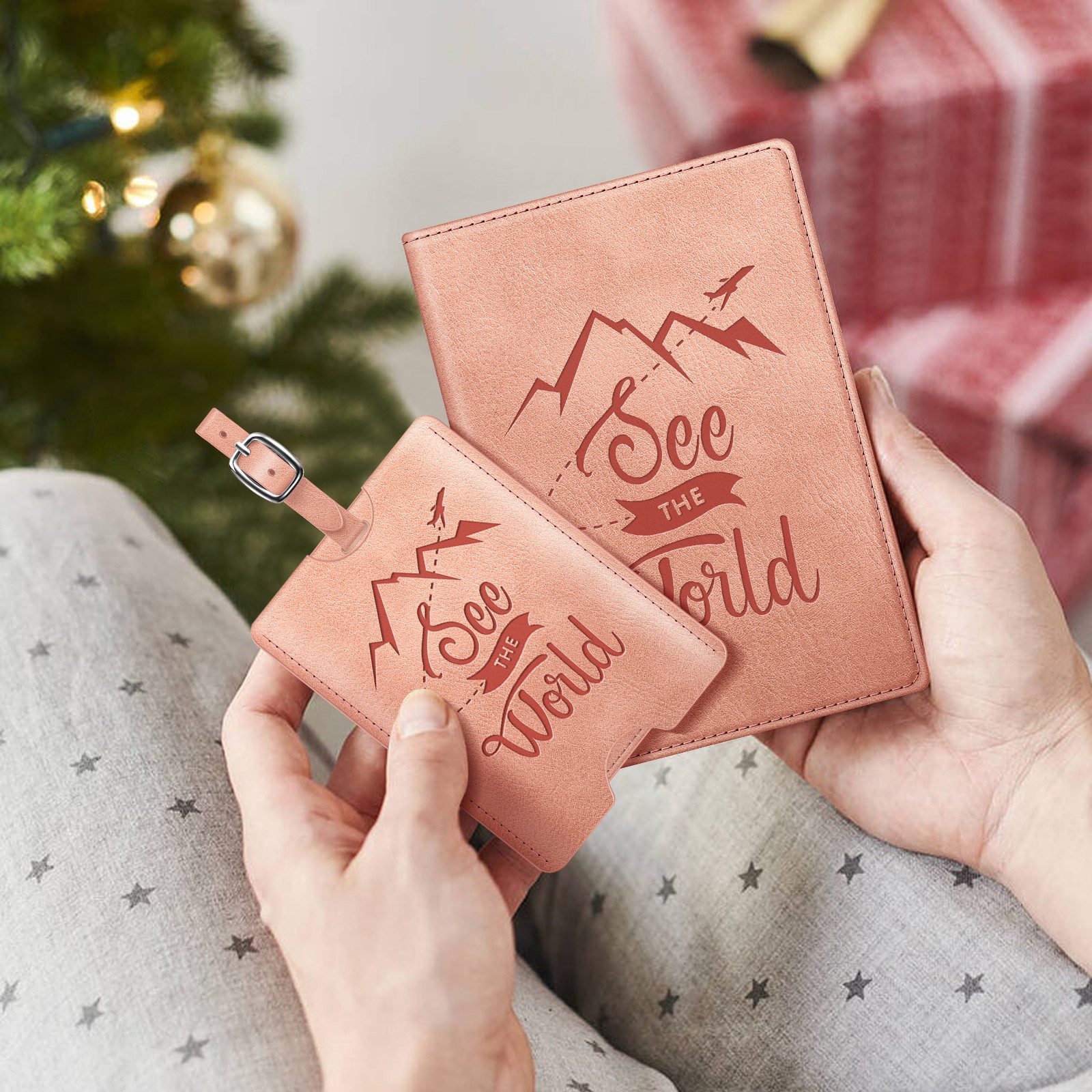 Fintie Mini Geldbörse Reisepasshülle und Gepäckanhänger Set, Reisepass Impfpass Hülle, mit RFID Blockier, Kofferanhänger mit Adressschild für Koffer
